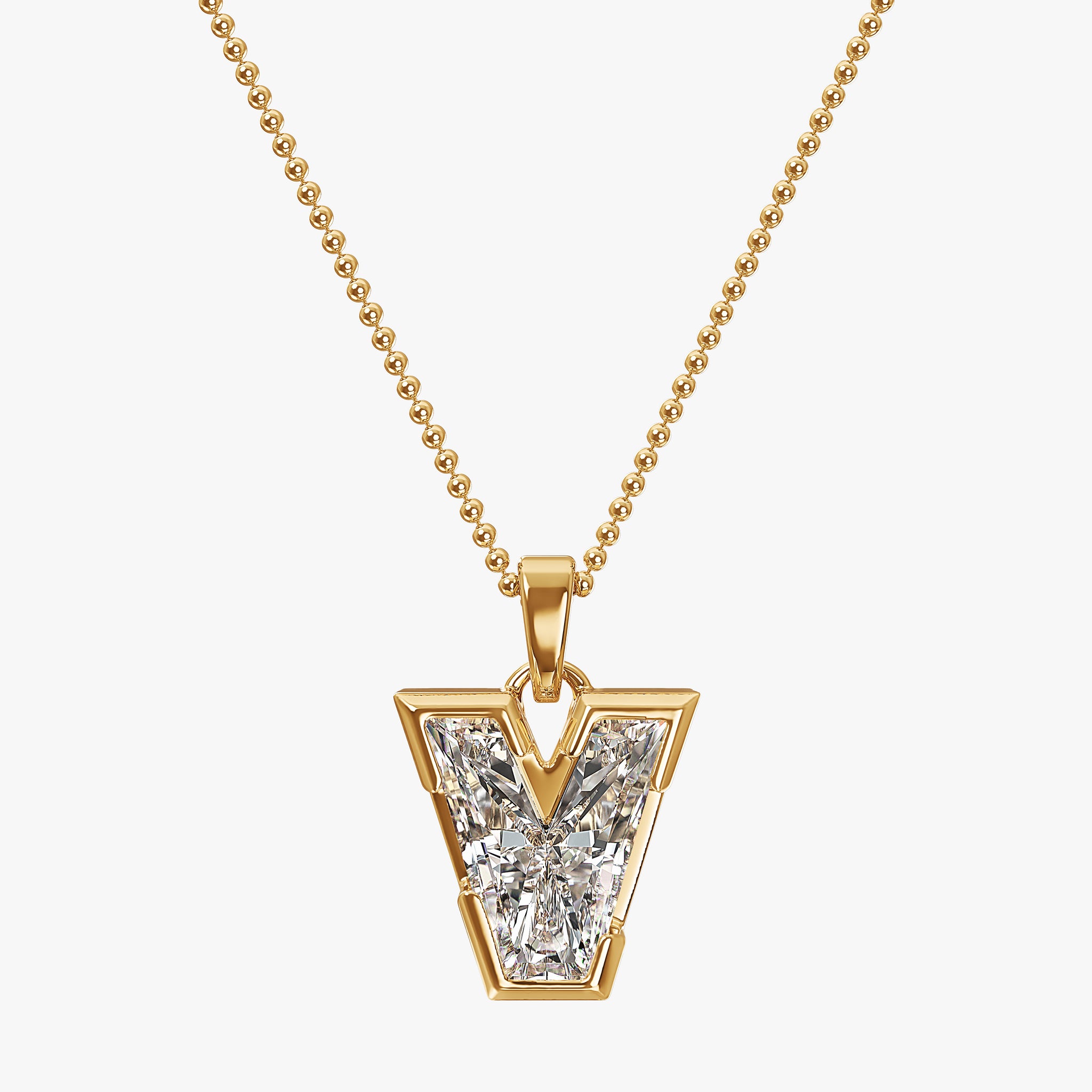 TYPE by J'EVAR 9MM V SOLITAIRE DIAMOND INITIAL PENDANT 18K Yellow Gold ALTR Lab Grown Diamond Front View