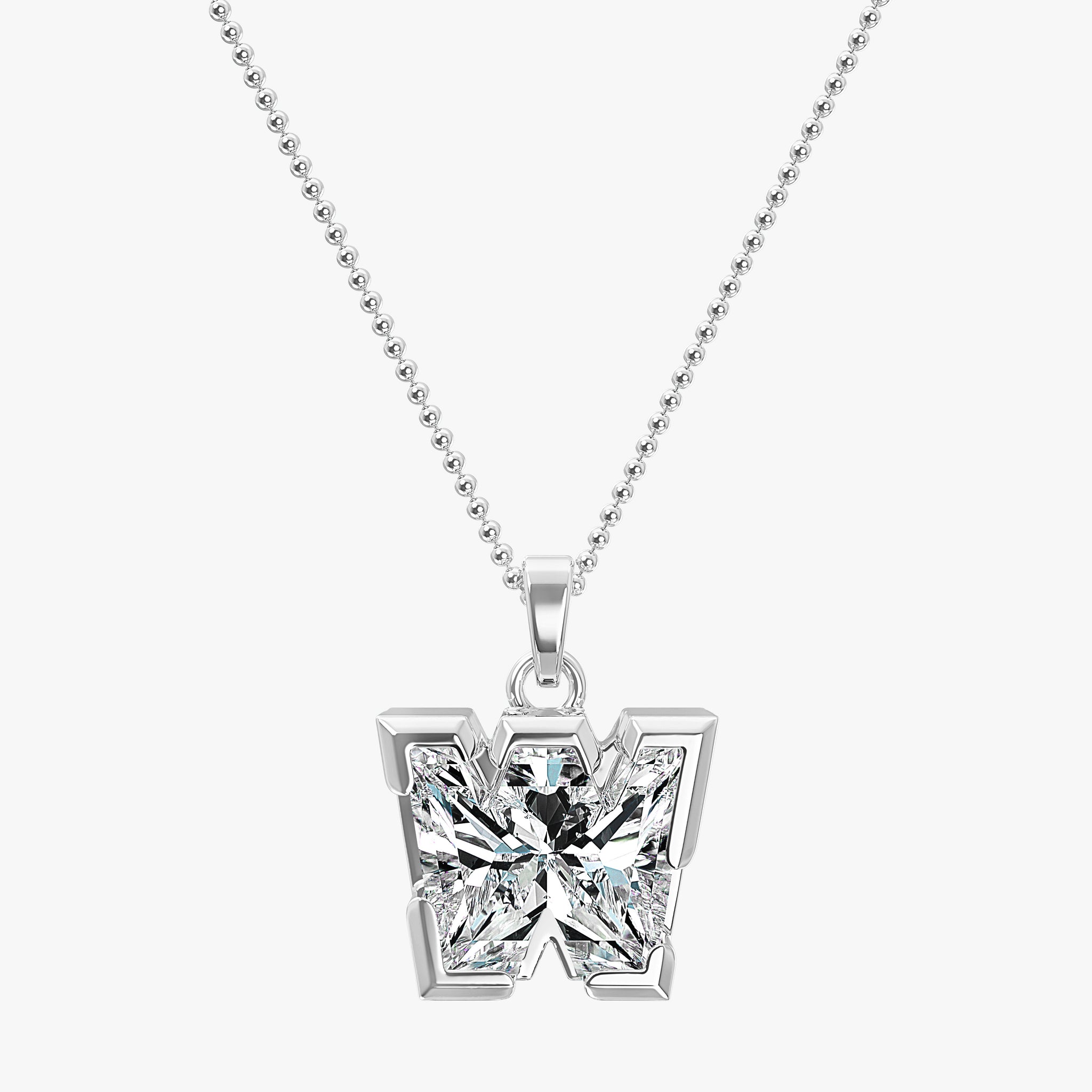 TYPE by J'EVAR 9MM W SOLITAIRE DIAMOND INITIAL PENDANT 18K White Gold ALTR Lab Grown Diamond Front View