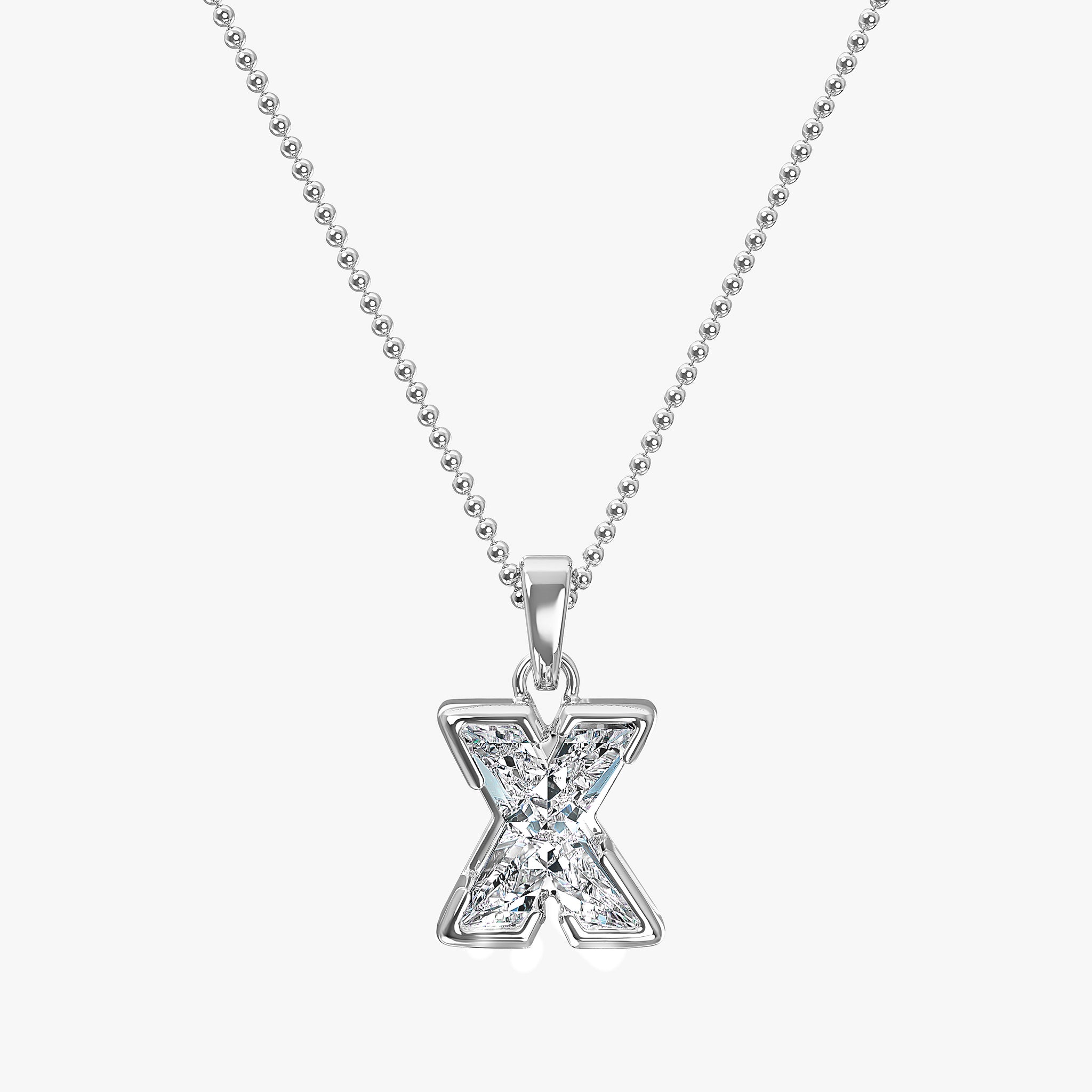 TYPE by J'EVAR 7MM LETTER X SOLITAIRE DIAMOND INITIAL PENDANT 18K White Gold ALTR Lab Grown Diamond Front View