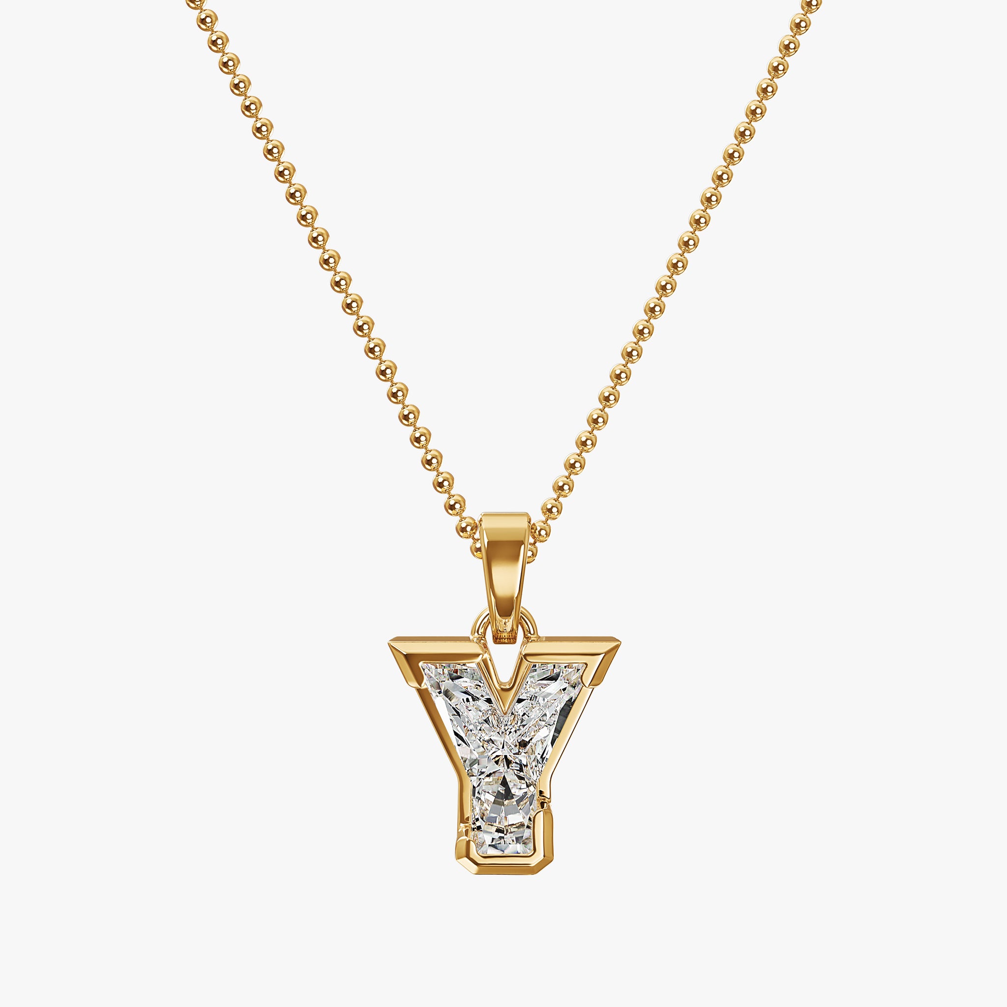 TYPE by J'EVAR 7MM Y SOLITAIRE DIAMOND INITIAL PENDANT 18K Yellow Gold ALTR Lab Grown Diamond Front View