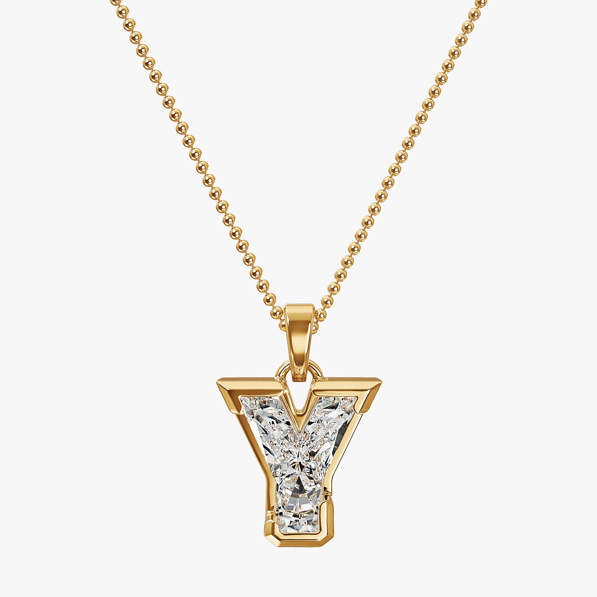 TYPE by J'EVAR 9MM Y SOLITAIRE DIAMOND INITIAL PENDANT 18K Yellow Gold ALTR Lab Grown Diamond Front View