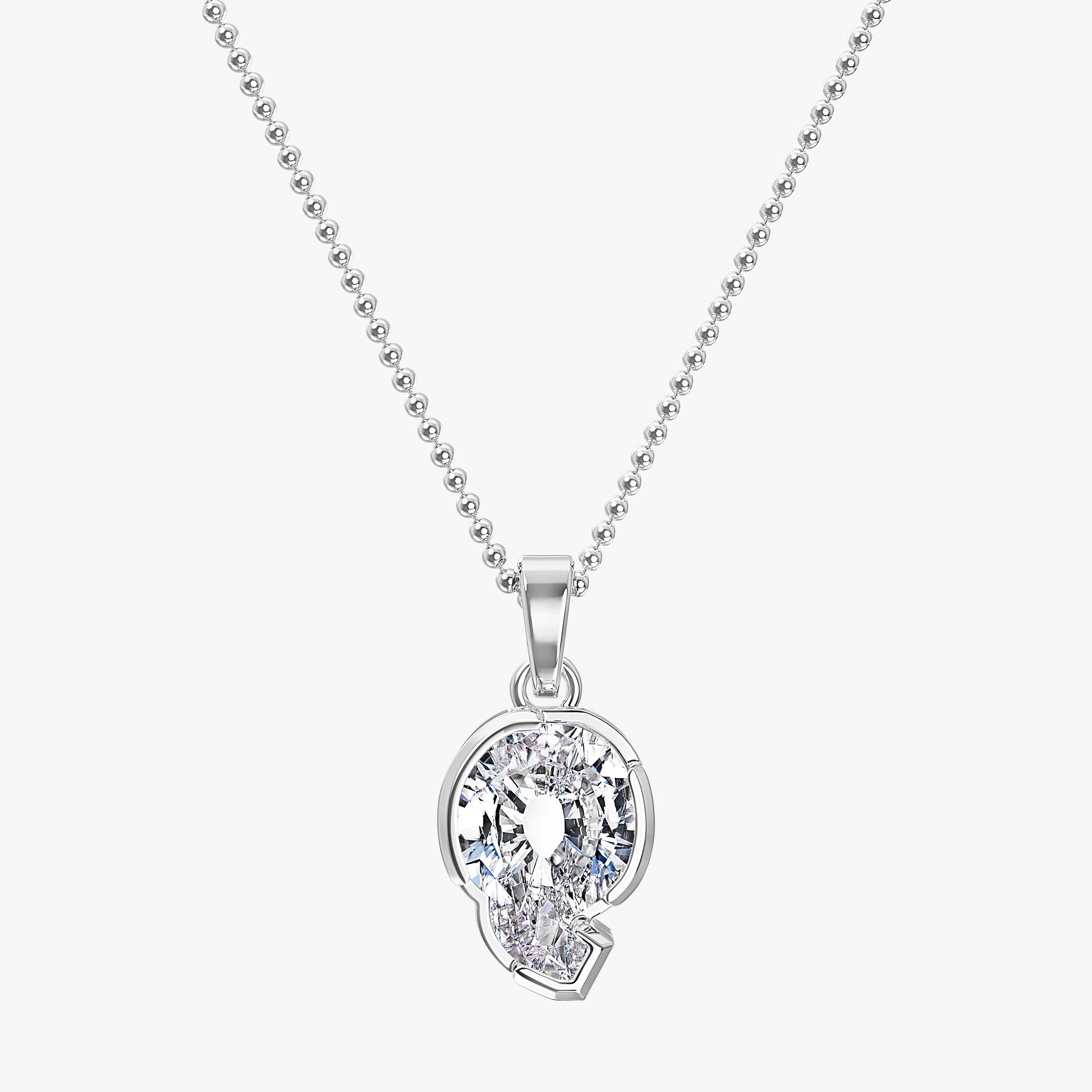 TYPE by J'EVAR 9MM Q SOLITAIRE DIAMOND INITIAL PENDANT 18K White Gold ALTR Lab Grown Diamond Front View