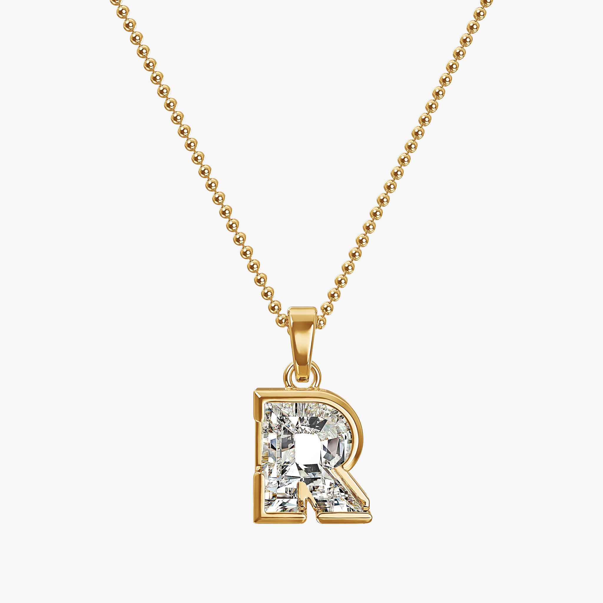 TYPE by J'EVAR 7MM R SOLITAIRE DIAMOND INITIAL PENDANT 18K Yellow Gold ALTR Lab Grown Diamond Front View