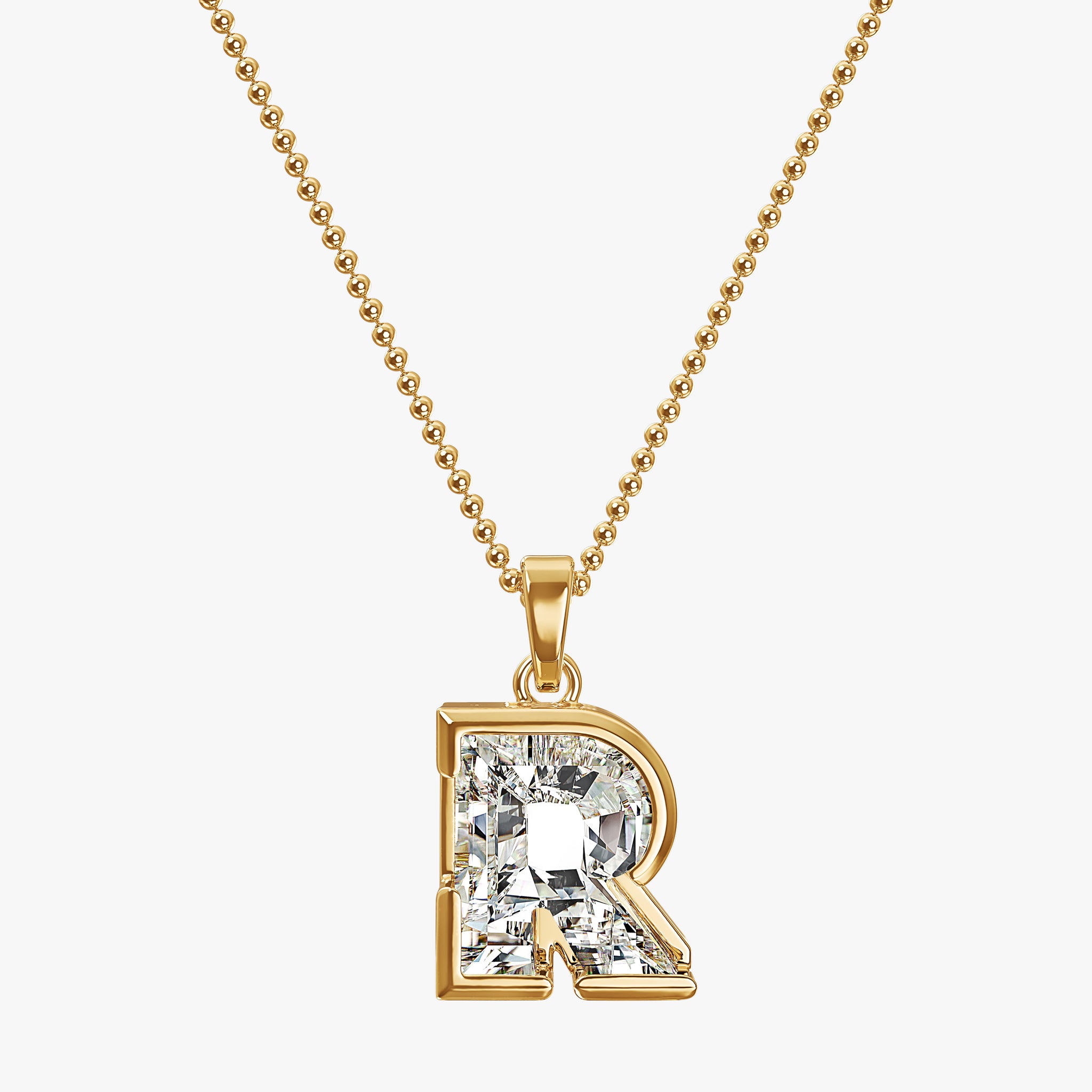 TYPE by J'EVAR 9MM R SOLITAIRE DIAMOND INITIAL PENDANT 18K Yellow Gold ALTR Lab Grown Diamond Front View