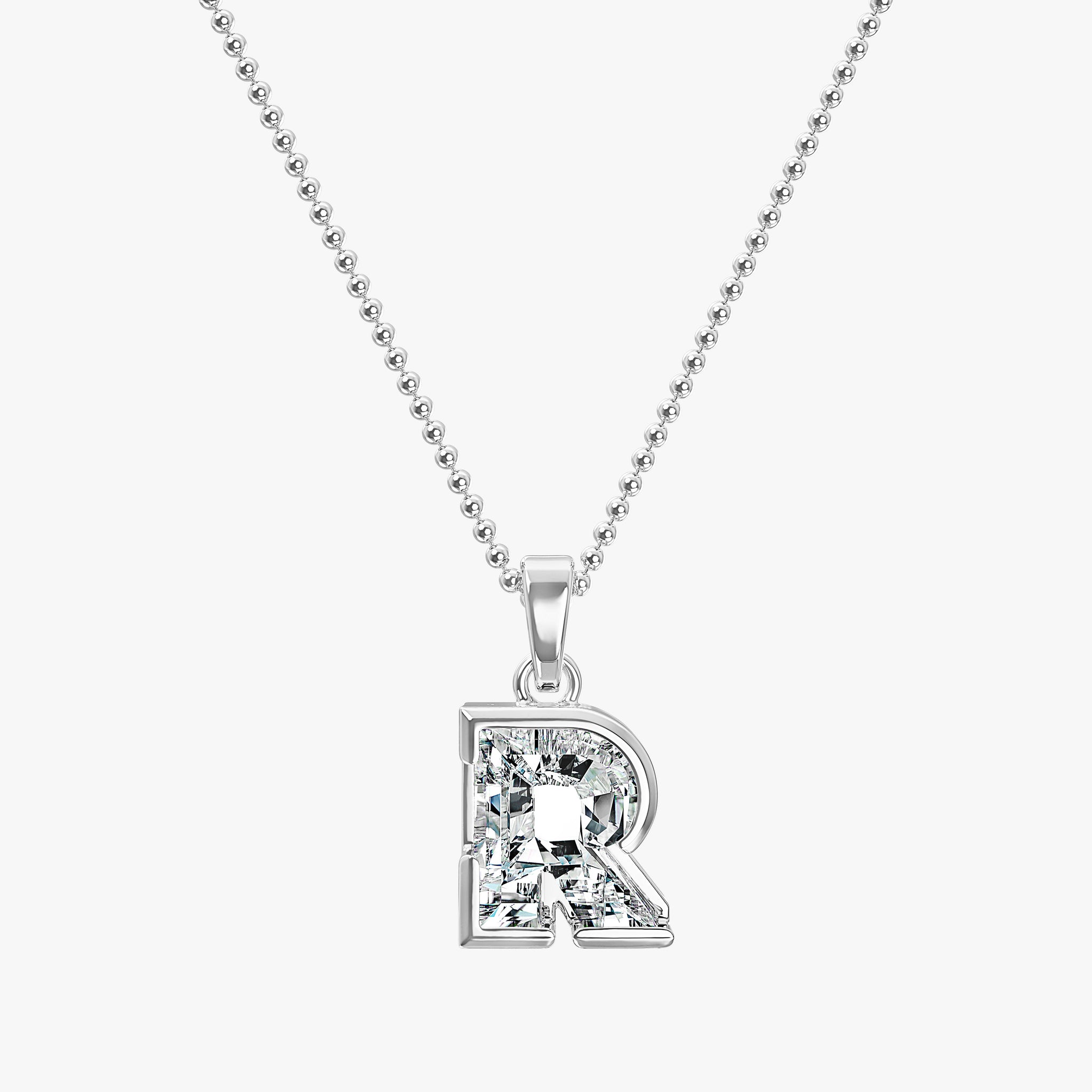 TYPE by J'EVAR 7MM LETTER R SOLITAIRE DIAMOND INITIAL PENDANT 18K White Gold ALTR Lab Grown Diamond Front View