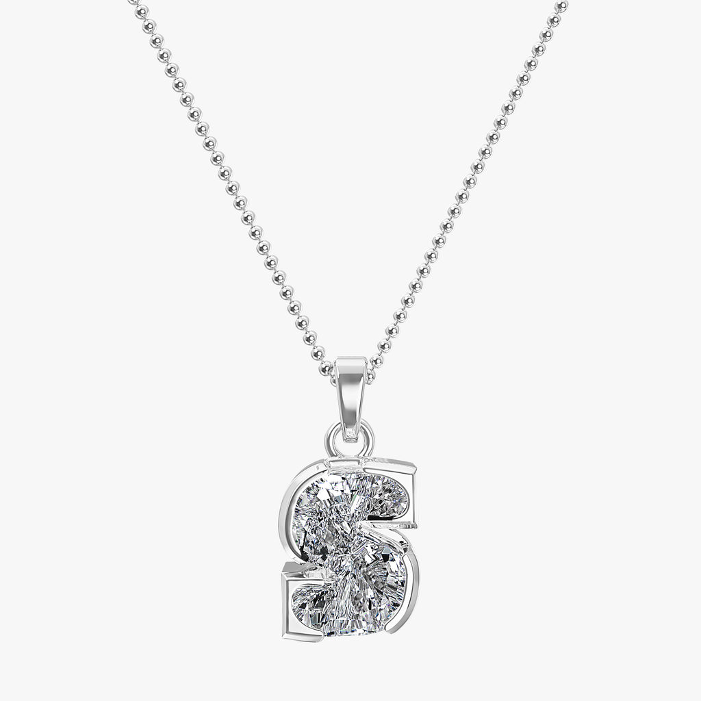 TYPE by J'EVAR 9MM S SOLITAIRE DIAMOND INITIAL PENDANT 18K White Gold ALTR Lab Grown Diamond Front View | 18 IN CHAIN / S