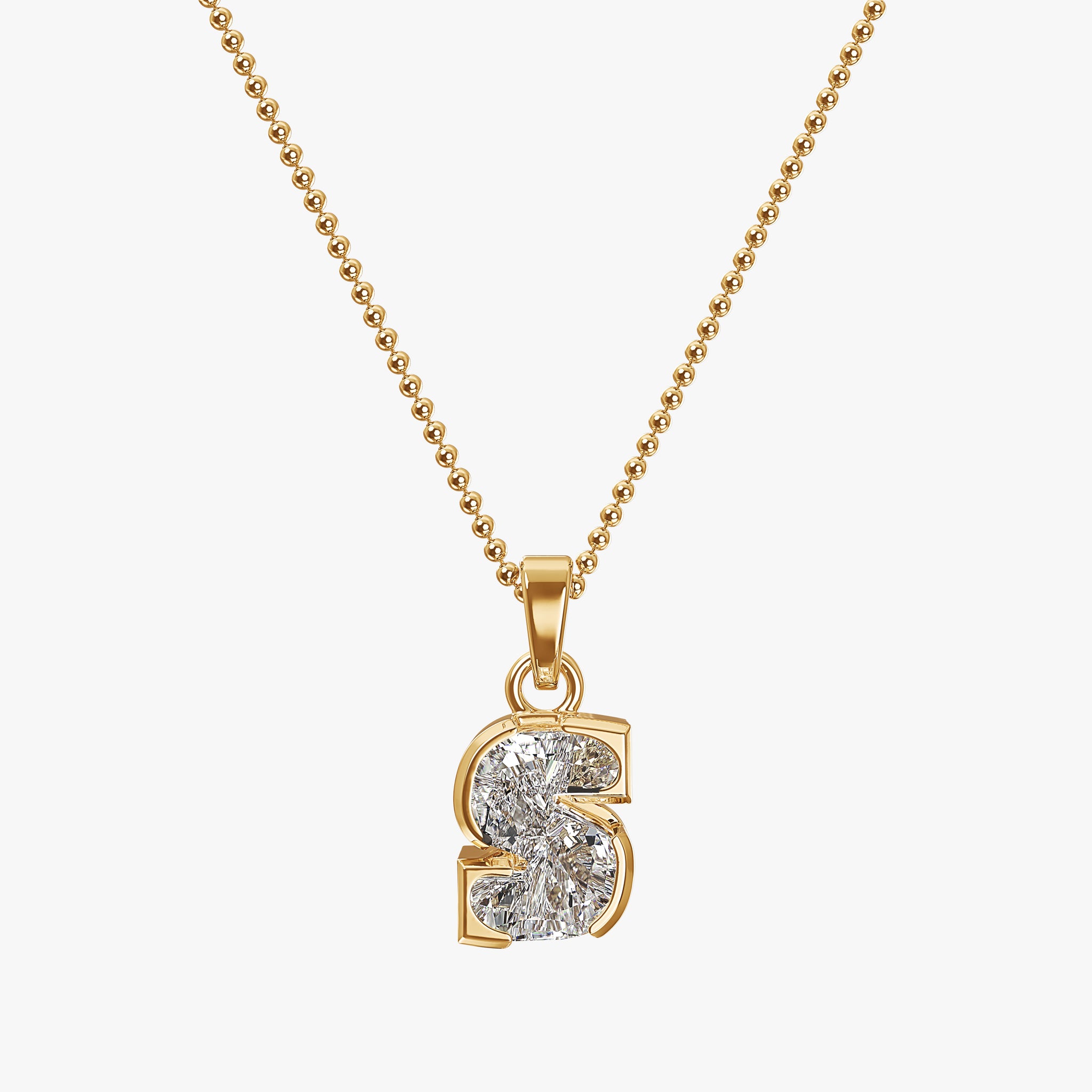 TYPE by J'EVAR 7MM S SOLITAIRE DIAMOND INITIAL PENDANT 18K Yellow Gold ALTR Lab Grown Diamond Front View