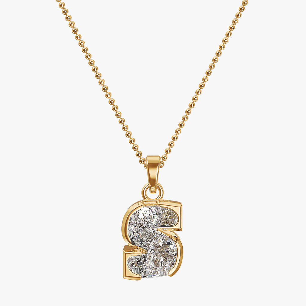 TYPE by J'EVAR 9MM S SOLITAIRE DIAMOND INITIAL PENDANT 18K Yellow Gold ALTR Lab Grown Diamond Front View | 18 IN CHAIN / S