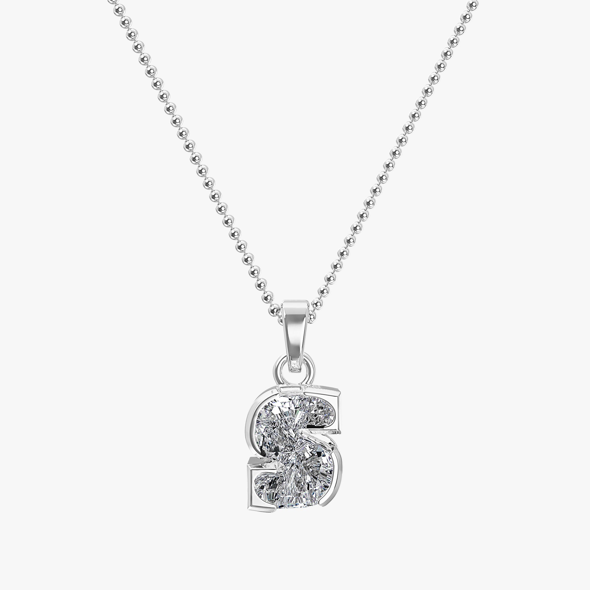 TYPE by J'EVAR 7MM LETTER S SOLITAIRE DIAMOND INITIAL PENDANT 18K White Gold ALTR Lab Grown Diamond Front View