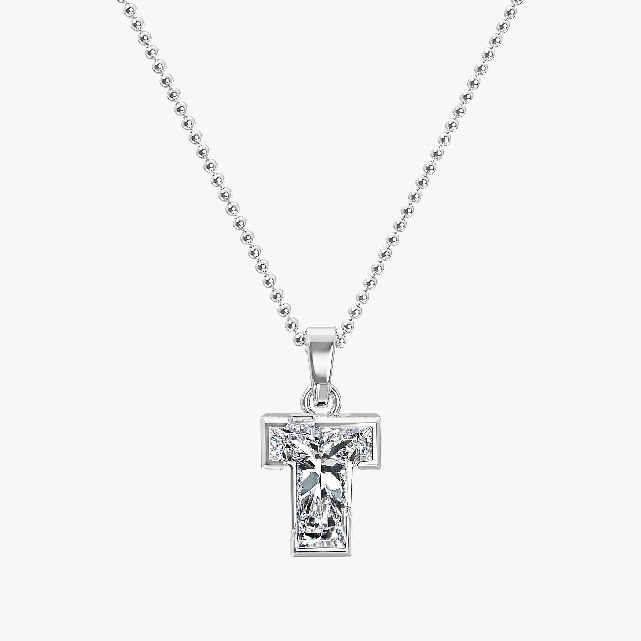 TYPE by J'EVAR 7MM LETTER T SOLITAIRE DIAMOND INITIAL PENDANT 18K White Gold ALTR Lab Grown Diamond Front View