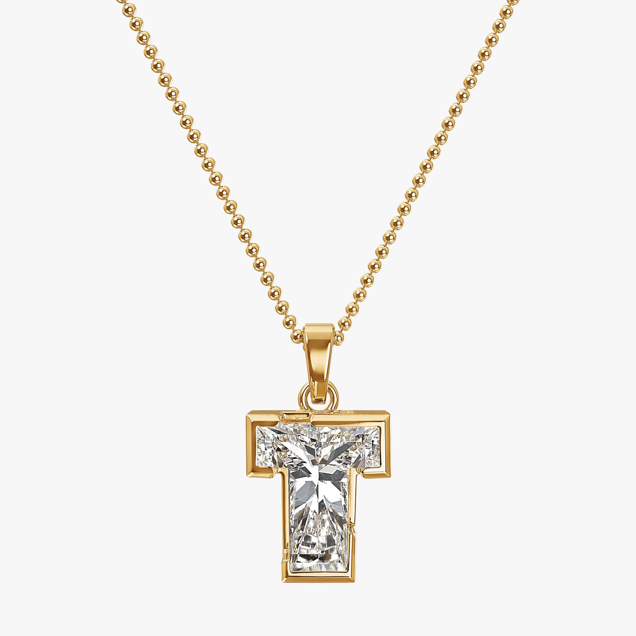 TYPE by J'EVAR 9MM T SOLITAIRE DIAMOND INITIAL PENDANT 18K Yellow Gold ALTR Lab Grown Diamond Front View