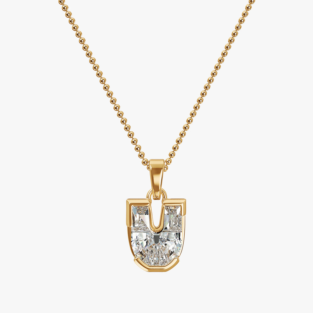 TYPE by J'EVAR 7MM U SOLITAIRE DIAMOND INITIAL PENDANT 18K Yellow Gold ALTR Lab Grown Diamond Front View | 18 IN CHAIN / U