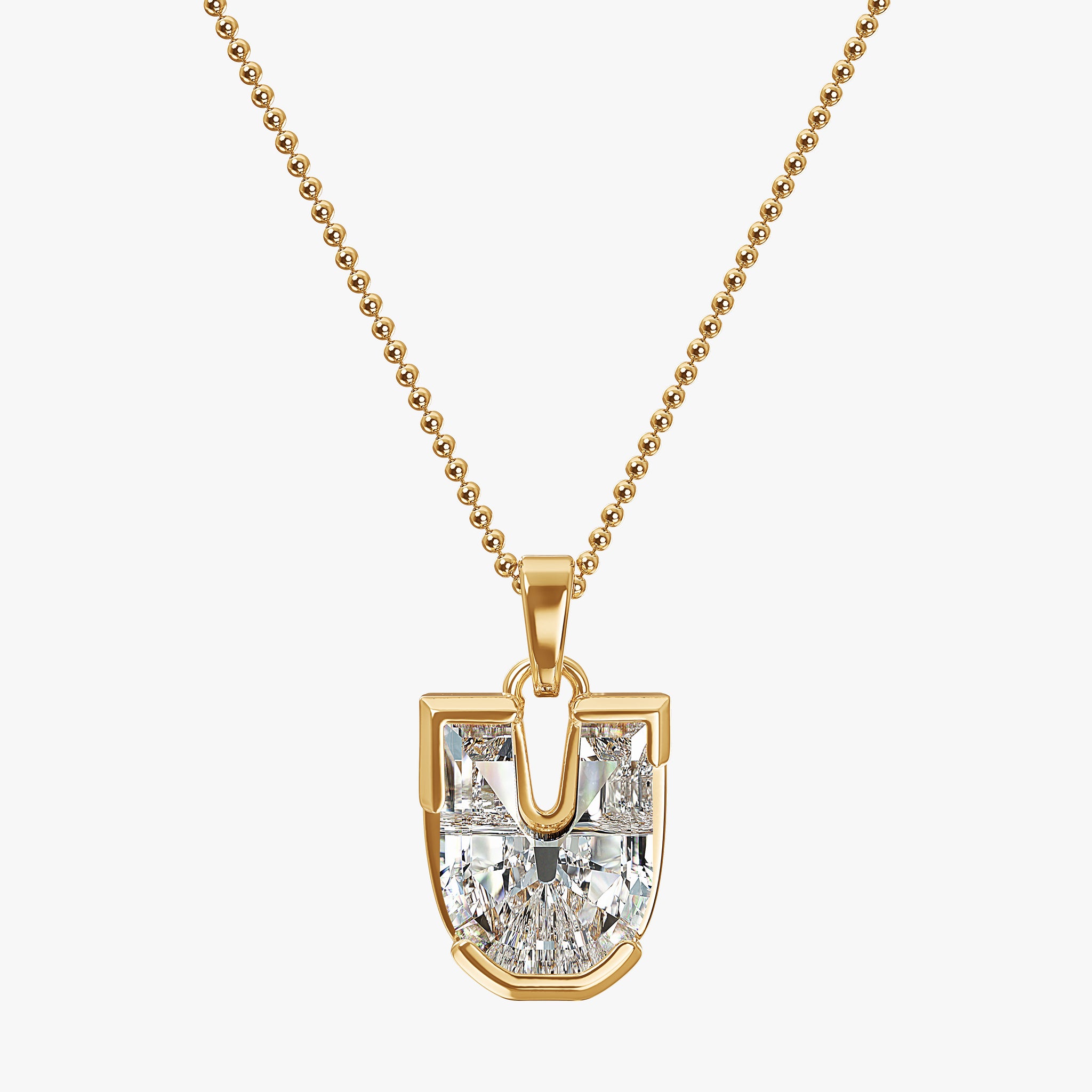 TYPE by J'EVAR 9MM U SOLITAIRE DIAMOND INITIAL PENDANT 18K Yellow Gold ALTR Lab Grown Diamond Front View