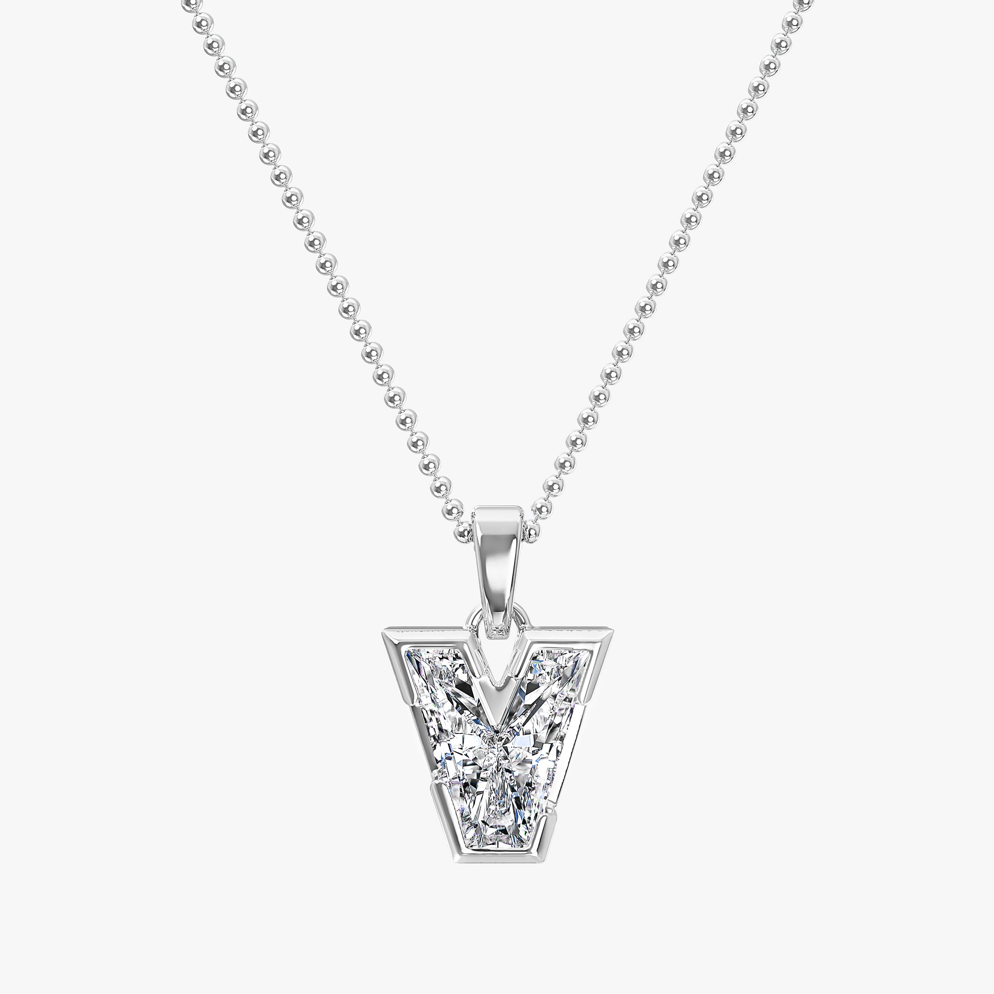 TYPE by J'EVAR 7MM LETTER V SOLITAIRE DIAMOND INITIAL PENDANT 18K White Gold ALTR Lab Grown Diamond Front View