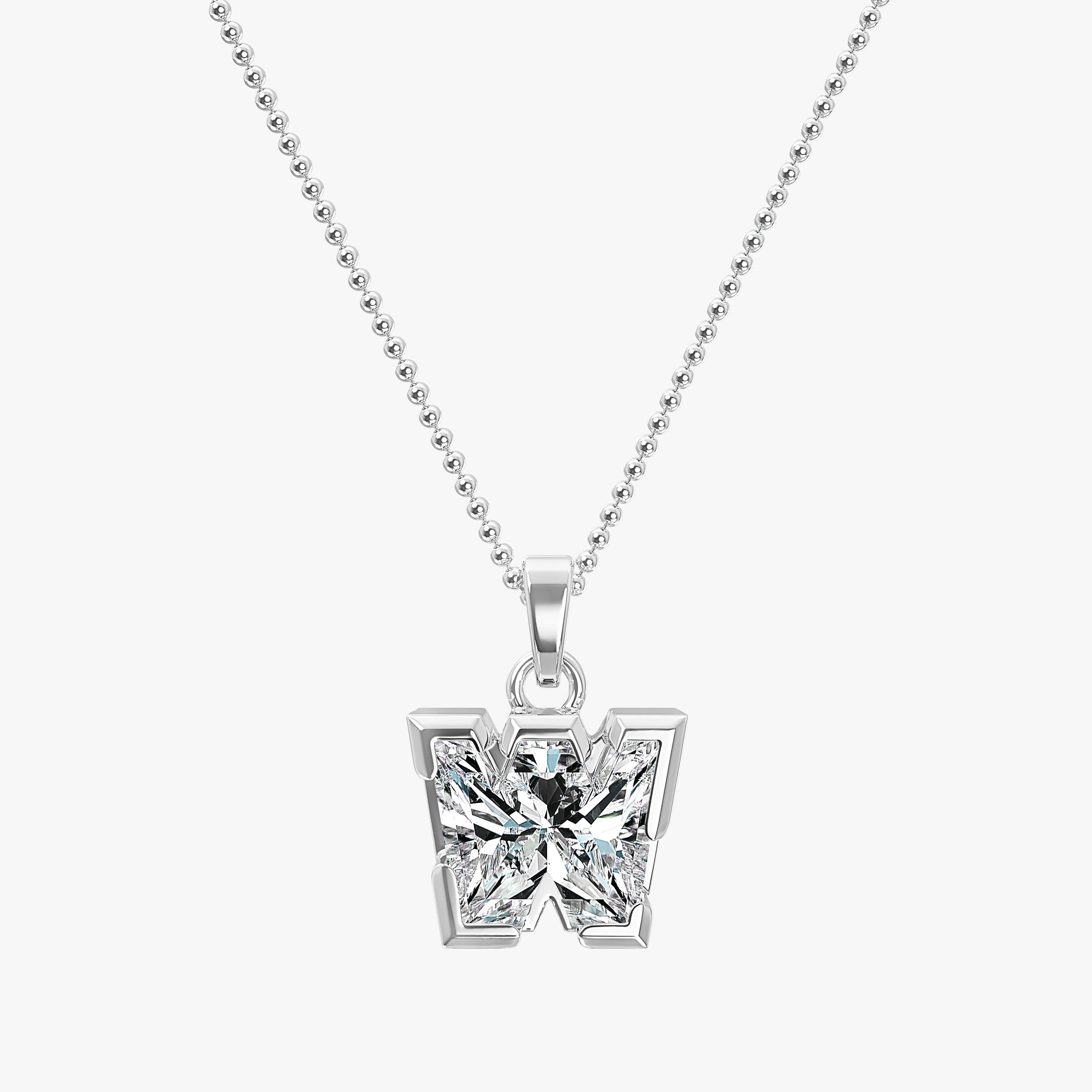 TYPE by J'EVAR 7MM LETTER W SOLITAIRE DIAMOND INITIAL PENDANT 18K White Gold ALTR Lab Grown Diamond Front View