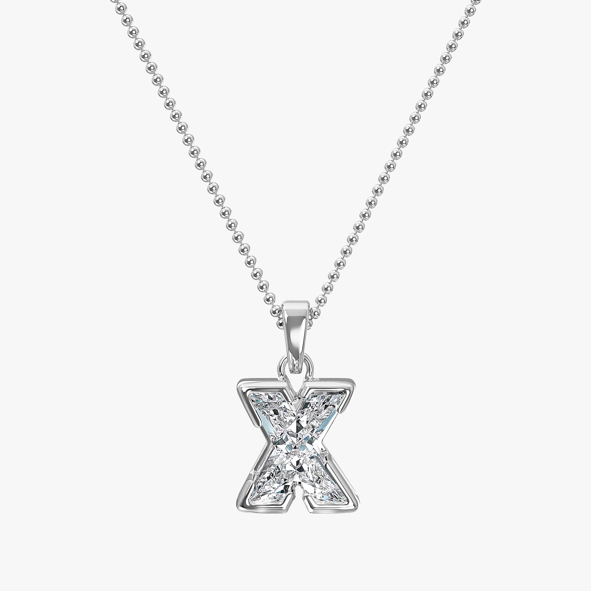 TYPE by J'EVAR 9MM X SOLITAIRE DIAMOND INITIAL PENDANT 18K White Gold ALTR Lab Grown Diamond Front View