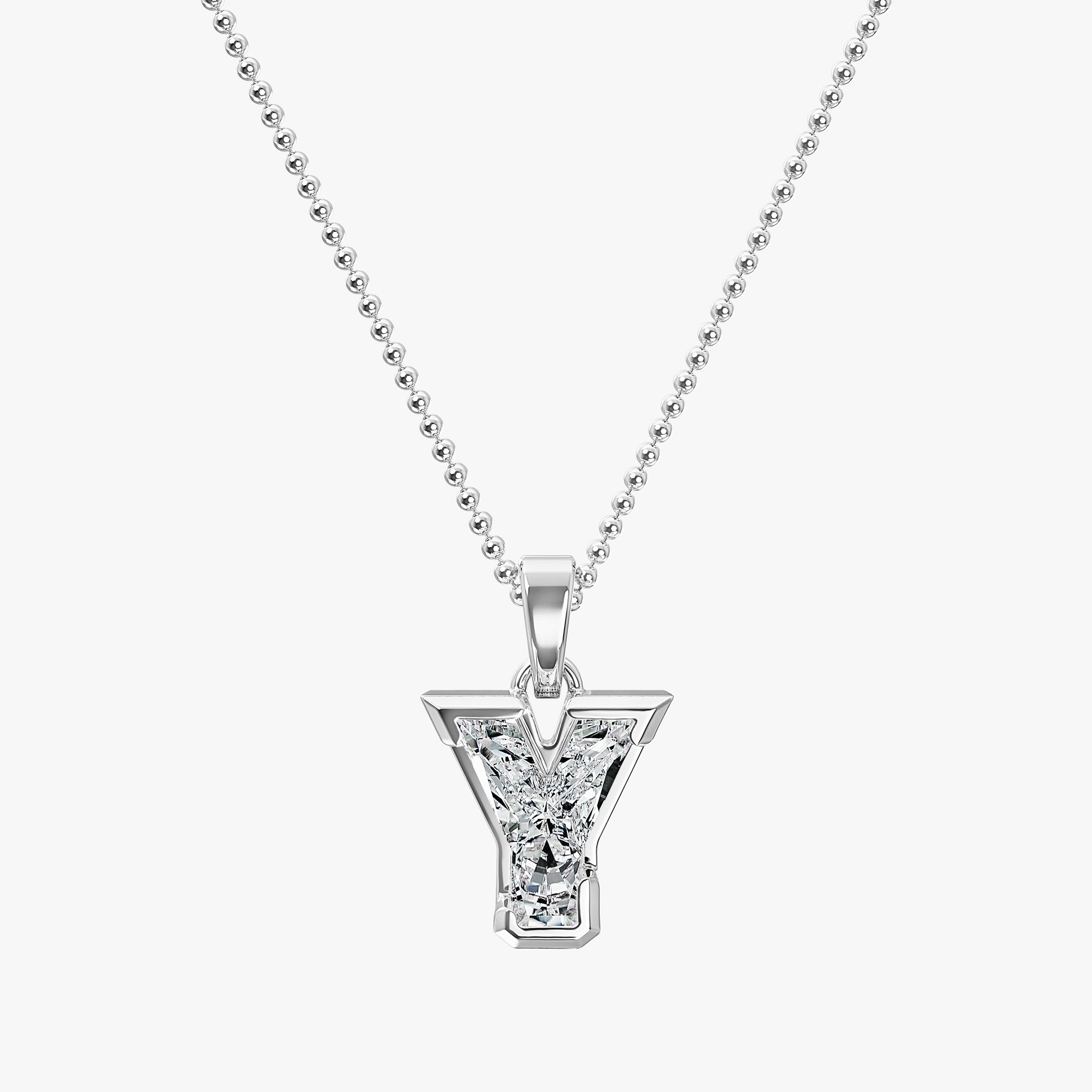 TYPE by J'EVAR 7MM LETTER Y SOLITAIRE DIAMOND INITIAL PENDANT 18K White Gold ALTR Lab Grown Diamond Front View