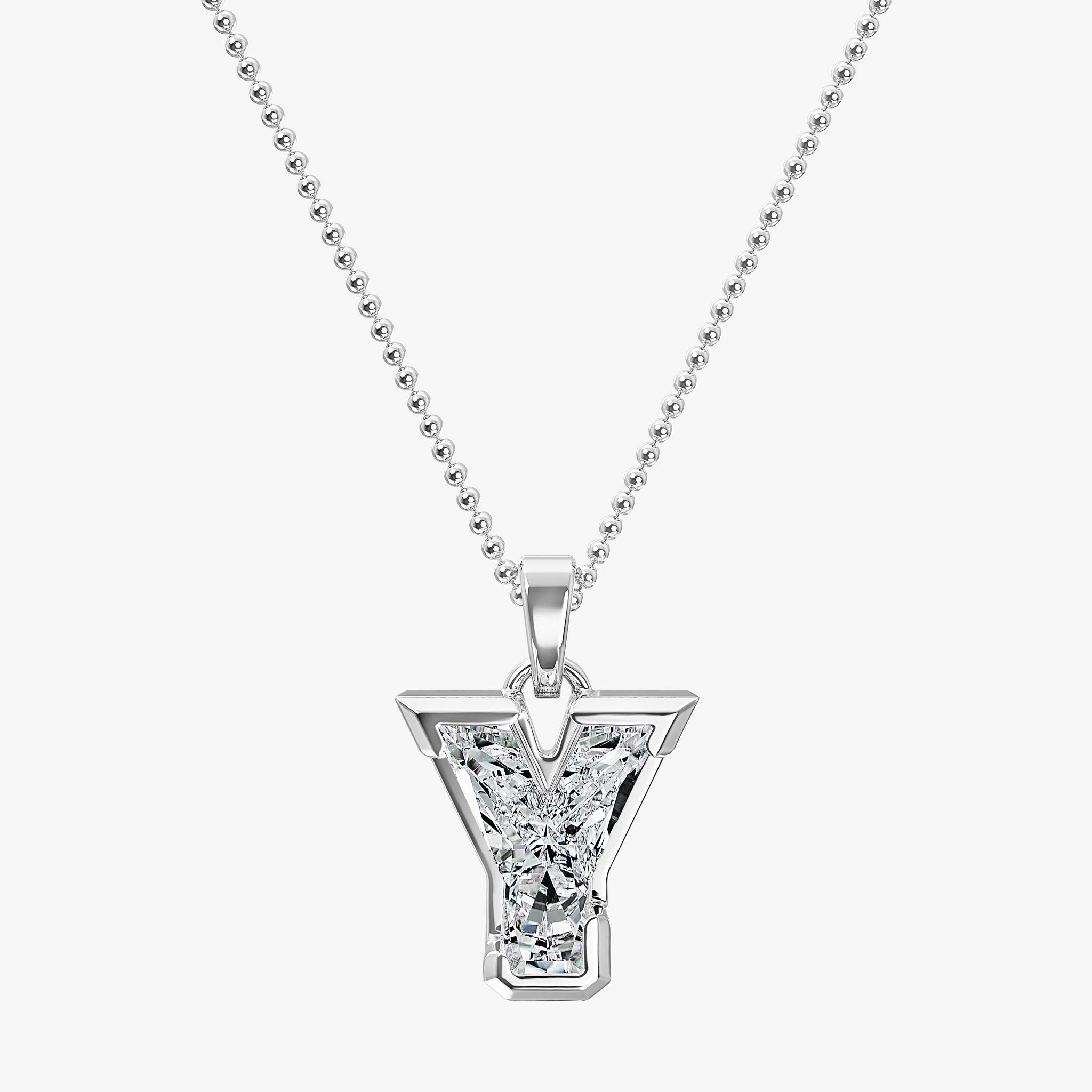 TYPE by J'EVAR 9MM Y SOLITAIRE DIAMOND INITIAL PENDANT 18K White Gold ALTR Lab Grown Diamond Front View