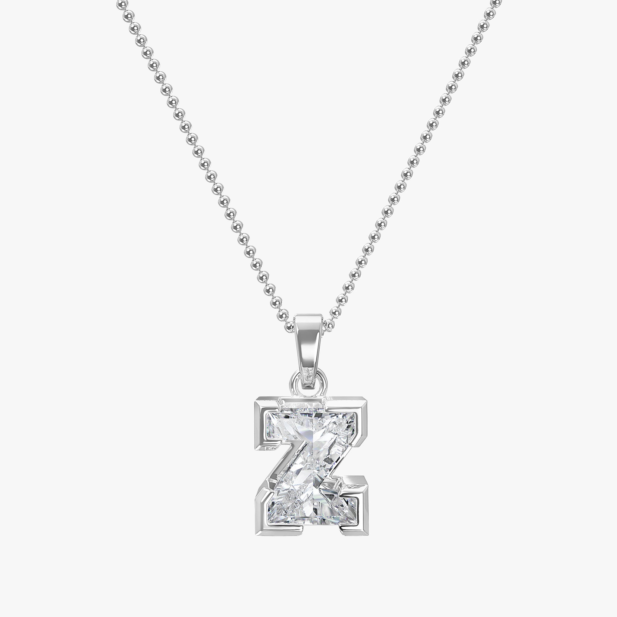 TYPE by J'EVAR 7MM LETTER Z SOLITAIRE DIAMOND INITIAL PENDANT 18K White Gold ALTR Lab Grown Diamond Front View