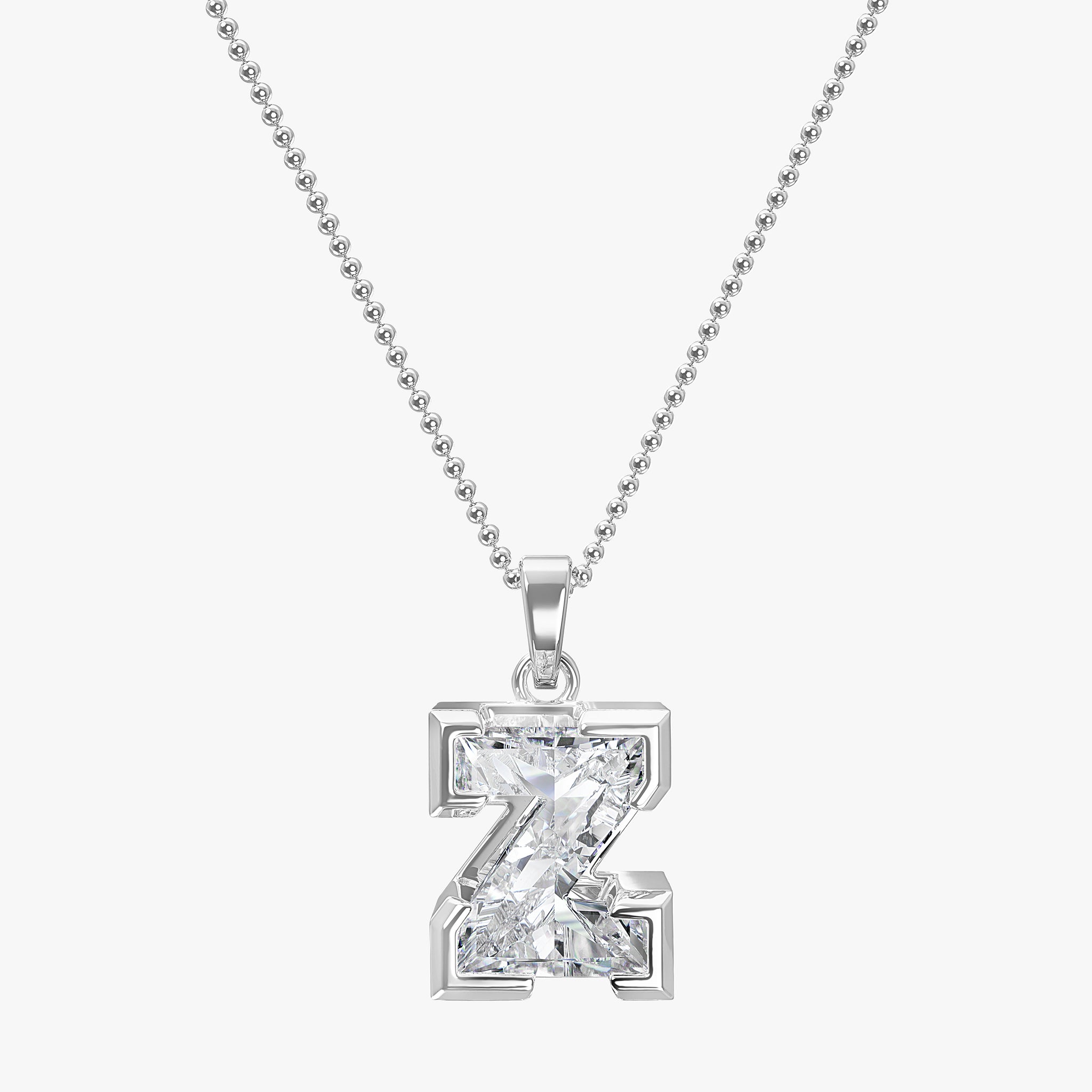 TYPE by J'EVAR 9MM Z A SOLITAIRE DIAMOND INITIAL PENDANT 18K White Gold ALTR Lab Grown Diamond Front View