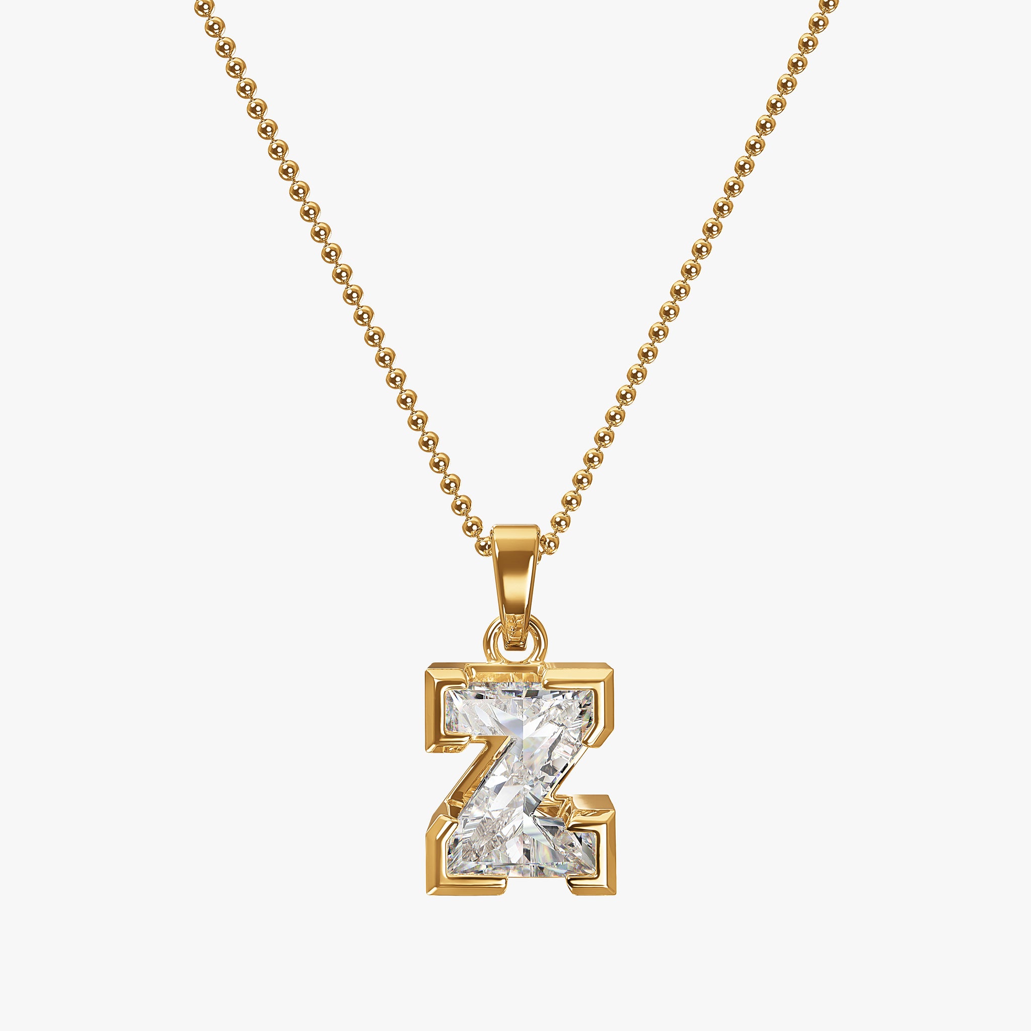 TYPE by J'EVAR 7MM Z SOLITAIRE DIAMOND INITIAL PENDANT 18K Yellow Gold ALTR Lab Grown Diamond Front View