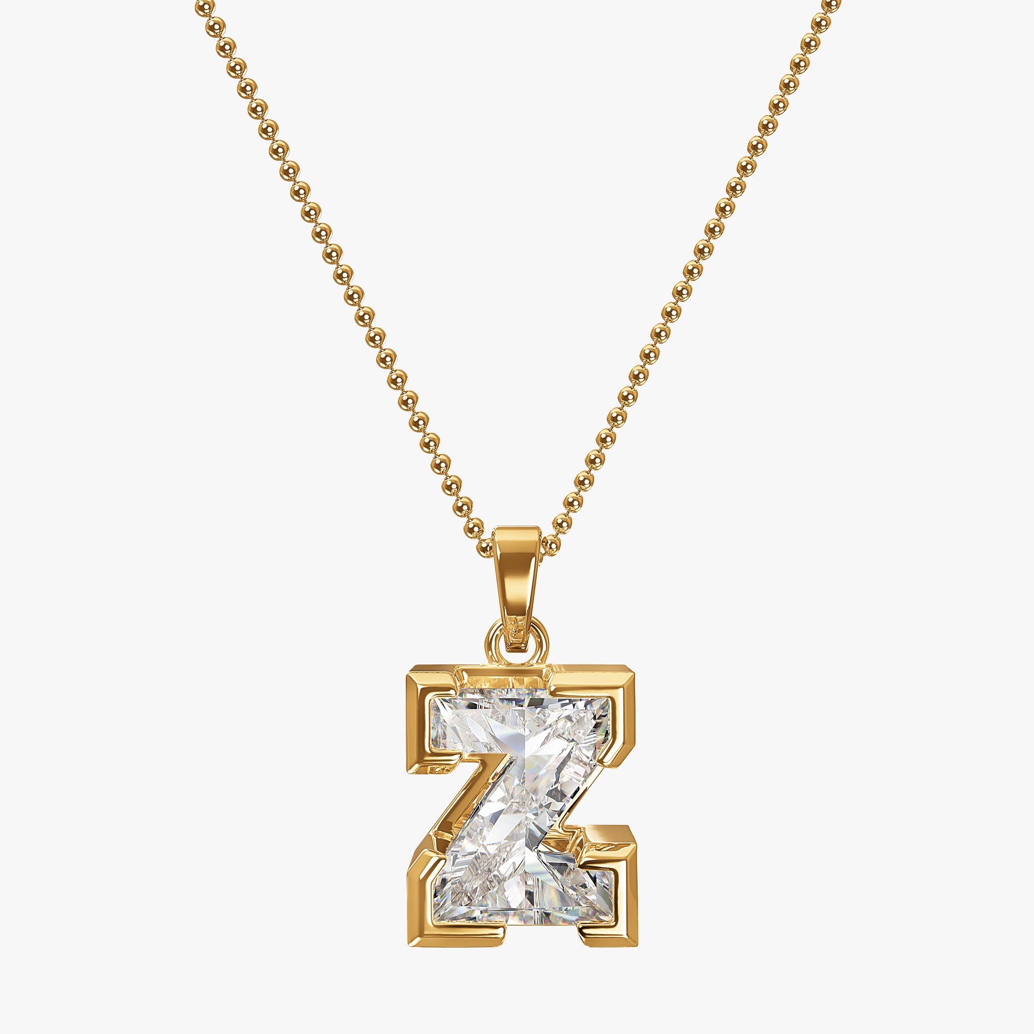 TYPE by J'EVAR 9MM Z A SOLITAIRE DIAMOND INITIAL PENDANT 18K Yellow Gold ALTR Lab Grown Diamond Front View