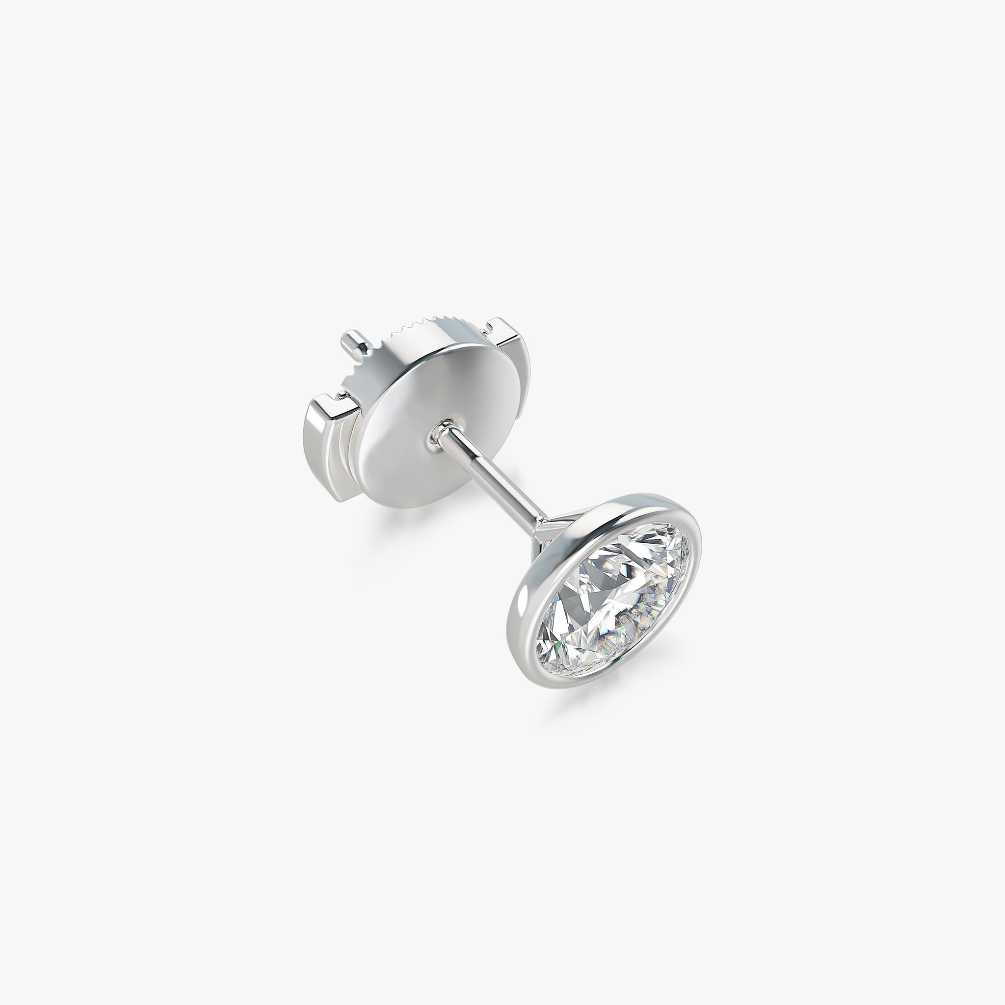 J'EVAR 18KT White Gold Elements ALTR Lab Grown Diamond Bezel Stud Earrings Lock View