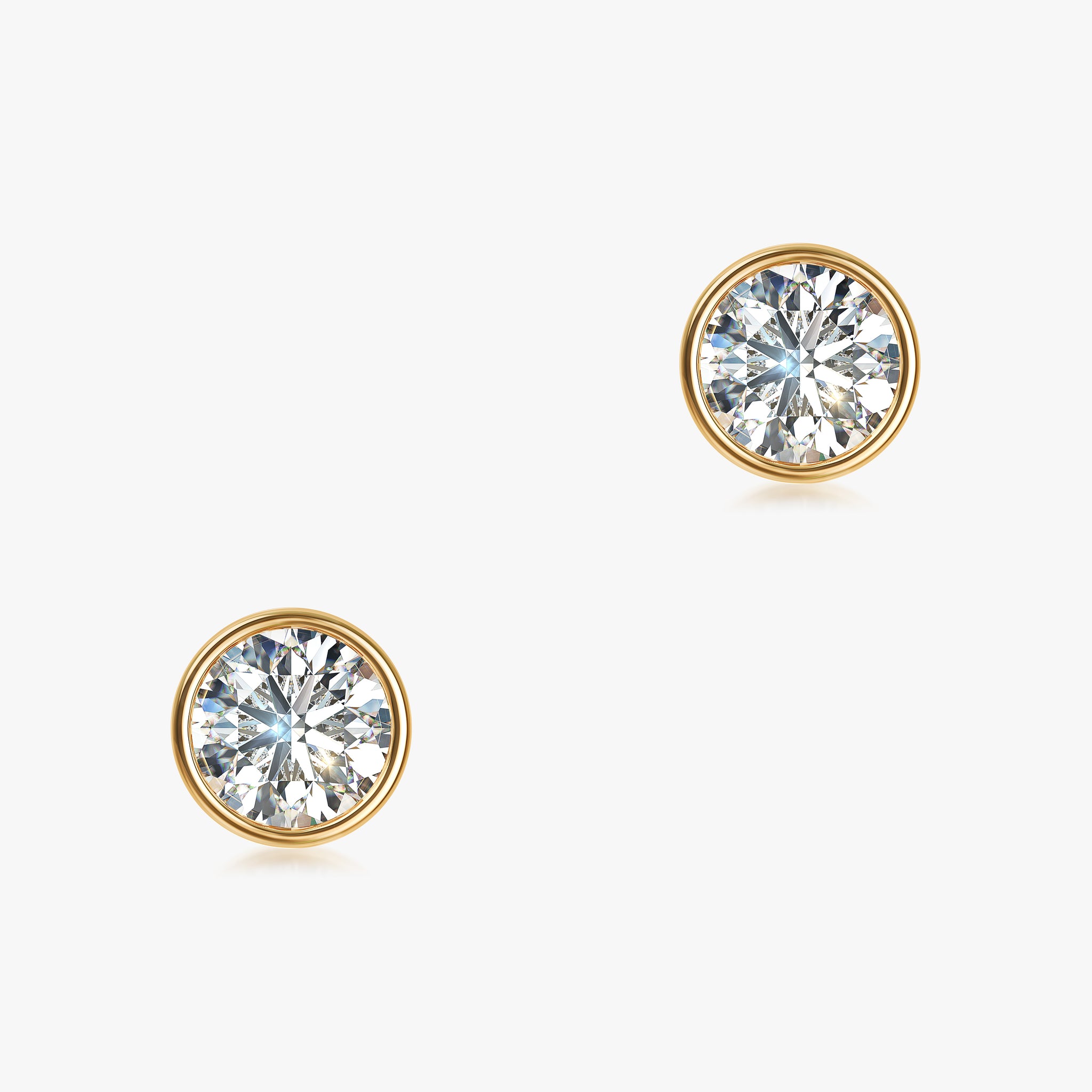 J'EVAR 18KT Yellow Gold Elements ALTR Lab Grown Diamond Bezel Stud Earrings Front View