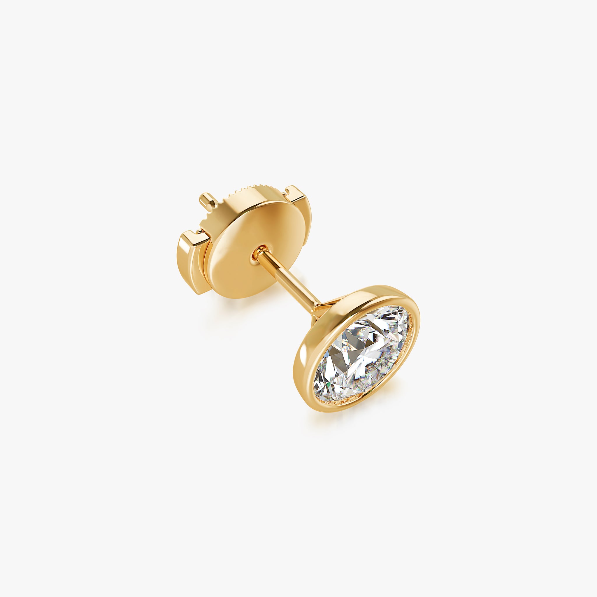 J'EVAR 18KT Yellow Gold Elements ALTR Lab Grown Diamond Bezel Stud Earrings Lock View