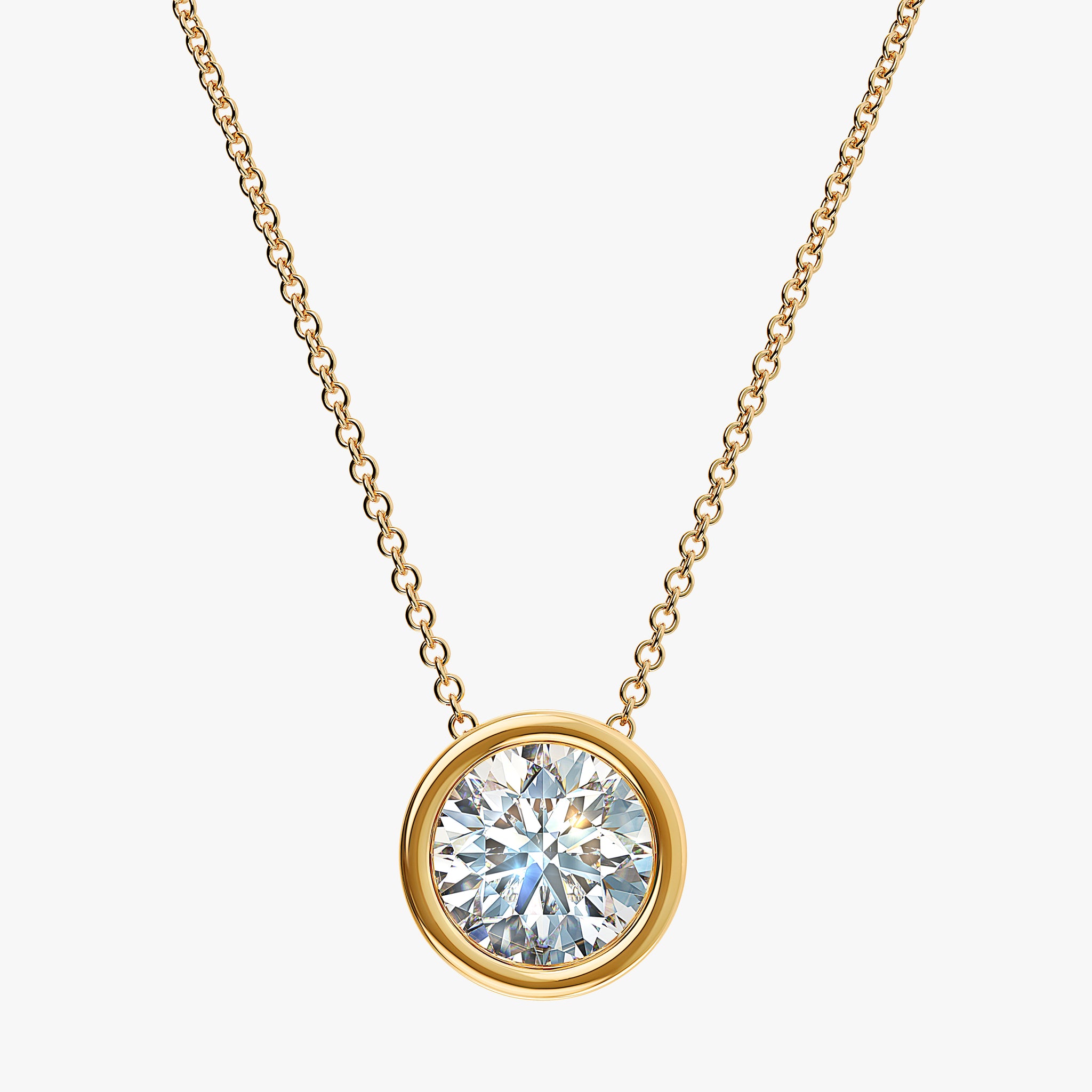 J'EVAR 14kt Yellow Gold Solitaire Diamond Necklace ALTR Lab Grown Bezel Solitaire Diamond Necklace Front View