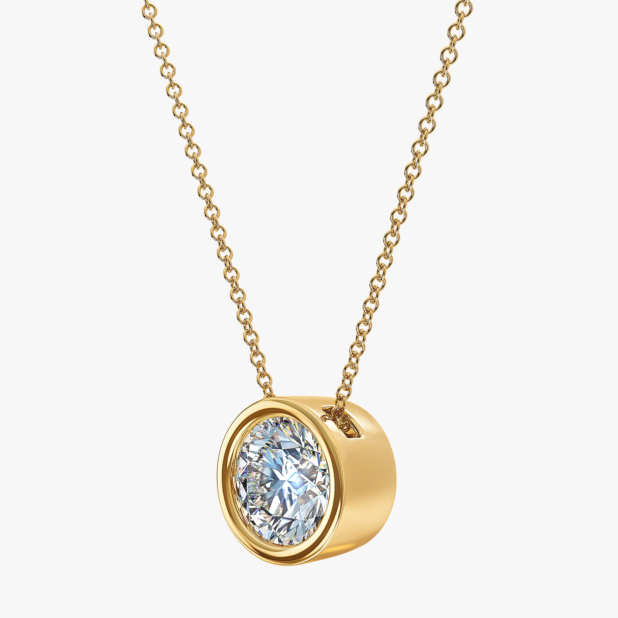 J'EVAR 14kt Yellow Gold Solitaire Diamond Necklace ALTR Lab Grown Bezel Solitaire Diamond Necklace Side Perpective View