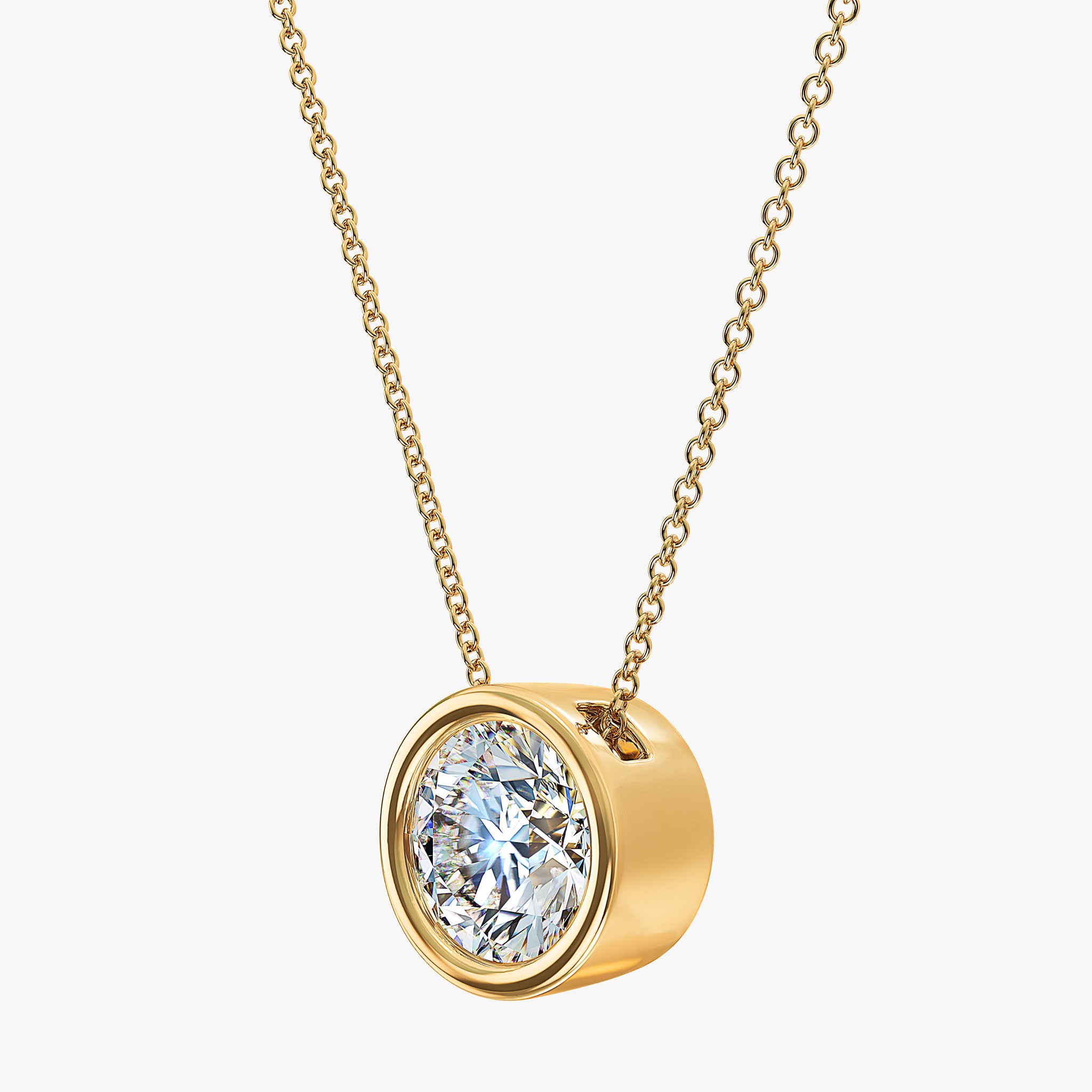 J'EVAR 14kt Yellow Gold Solitaire Diamond Necklace ALTR Lab Grown Bezel Solitaire Diamond Necklace Side Perpective View