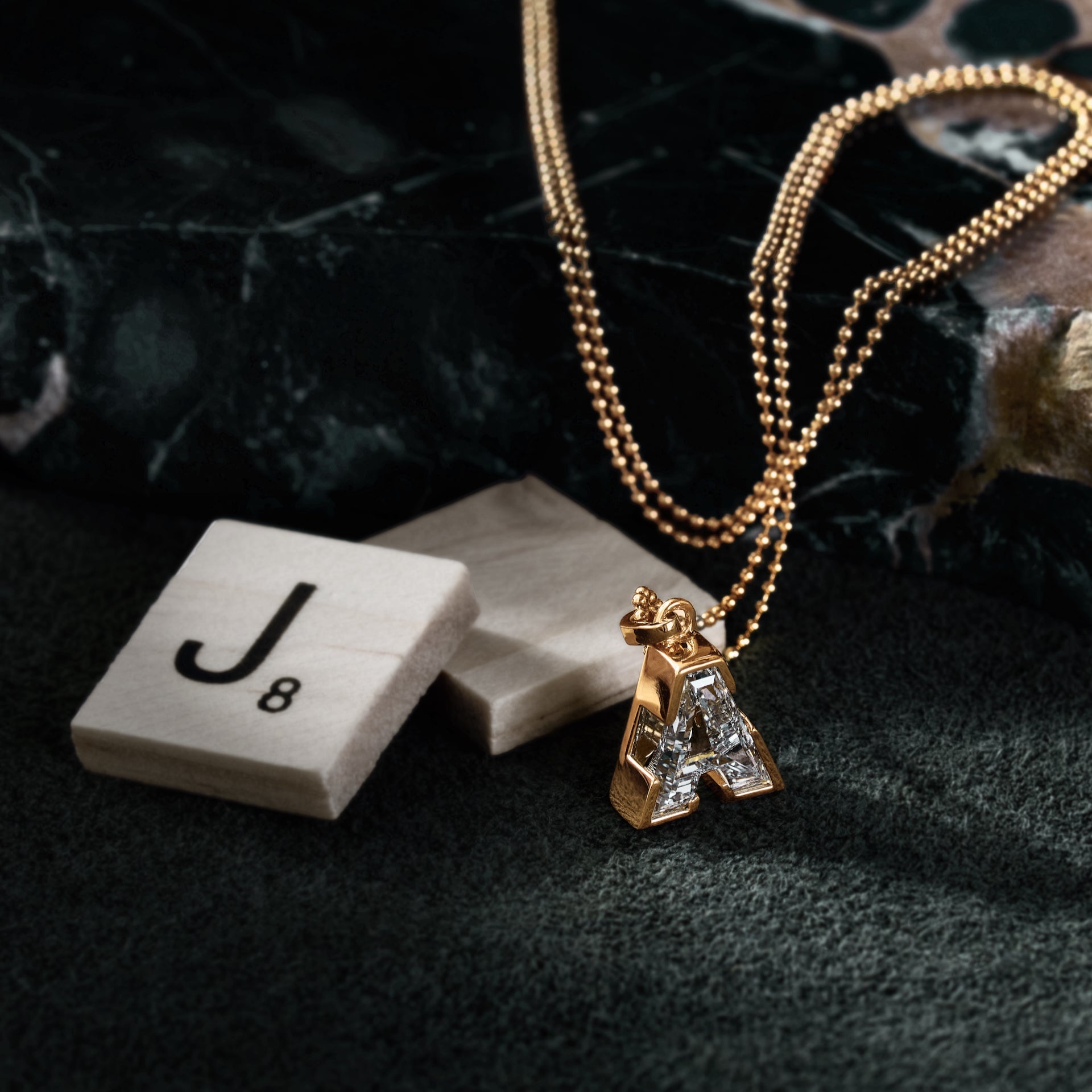 TYPE by J'EVAR 7MM LETTER A SOLITAIRE DIAMOND INITIAL PENDANT 18K Yellow Gold ALTR Lab Grown Diamond Scrabble View
