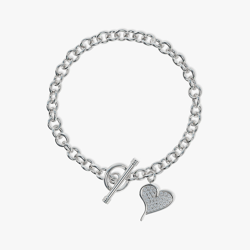 J'EVAR Sterling Heart Charm Toggle ALTR Lab Grown Diamond Bracelet Top View | 0.40 CT