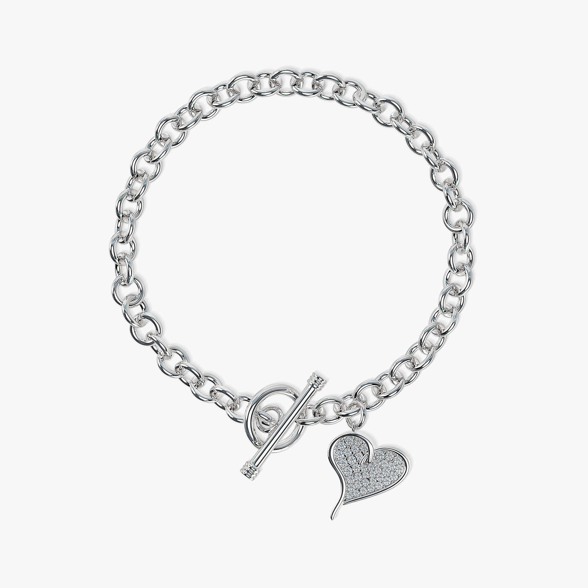 J'EVAR Sterling Heart Charm Toggle ALTR Lab Grown Diamond Bracelet Top View