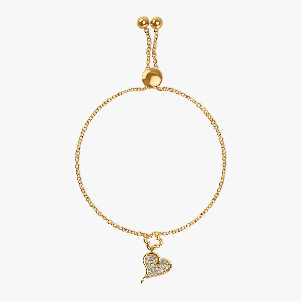 J'EVAR 14KT Yellow Gold Heart & Clover ALTR Lab Grown Diamond Bracelet Top View | 0.20 CT