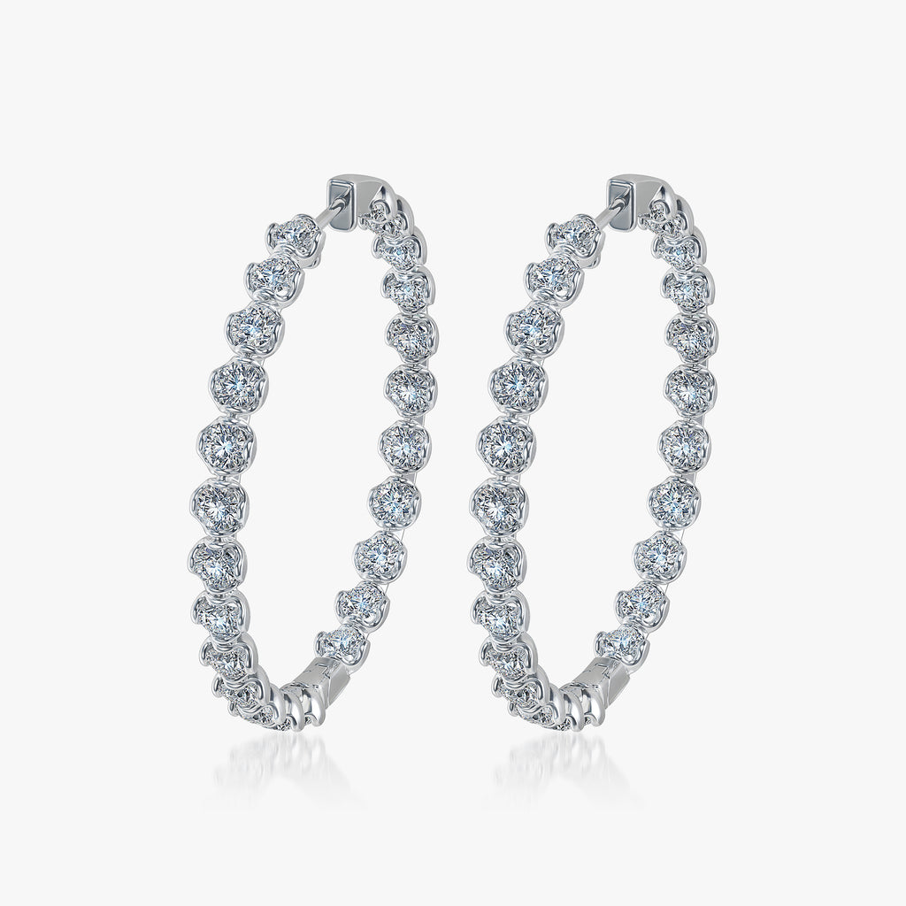 J'EVAR 14KT White Gold Lotus Petals ALTR Lab Grown Diamond Hoop Earrings Perspective View | 5.00 CT