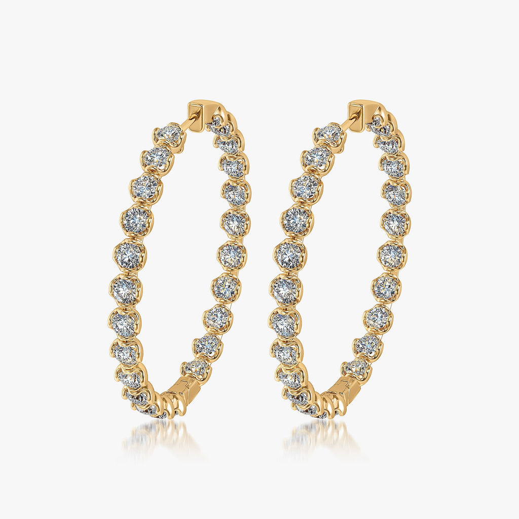 J'EVAR 14KT Yellow Gold Jevar Lotus Petals ALTR Lab Grown Diamond Hoop Earrings Perspective View | 5.00 CT