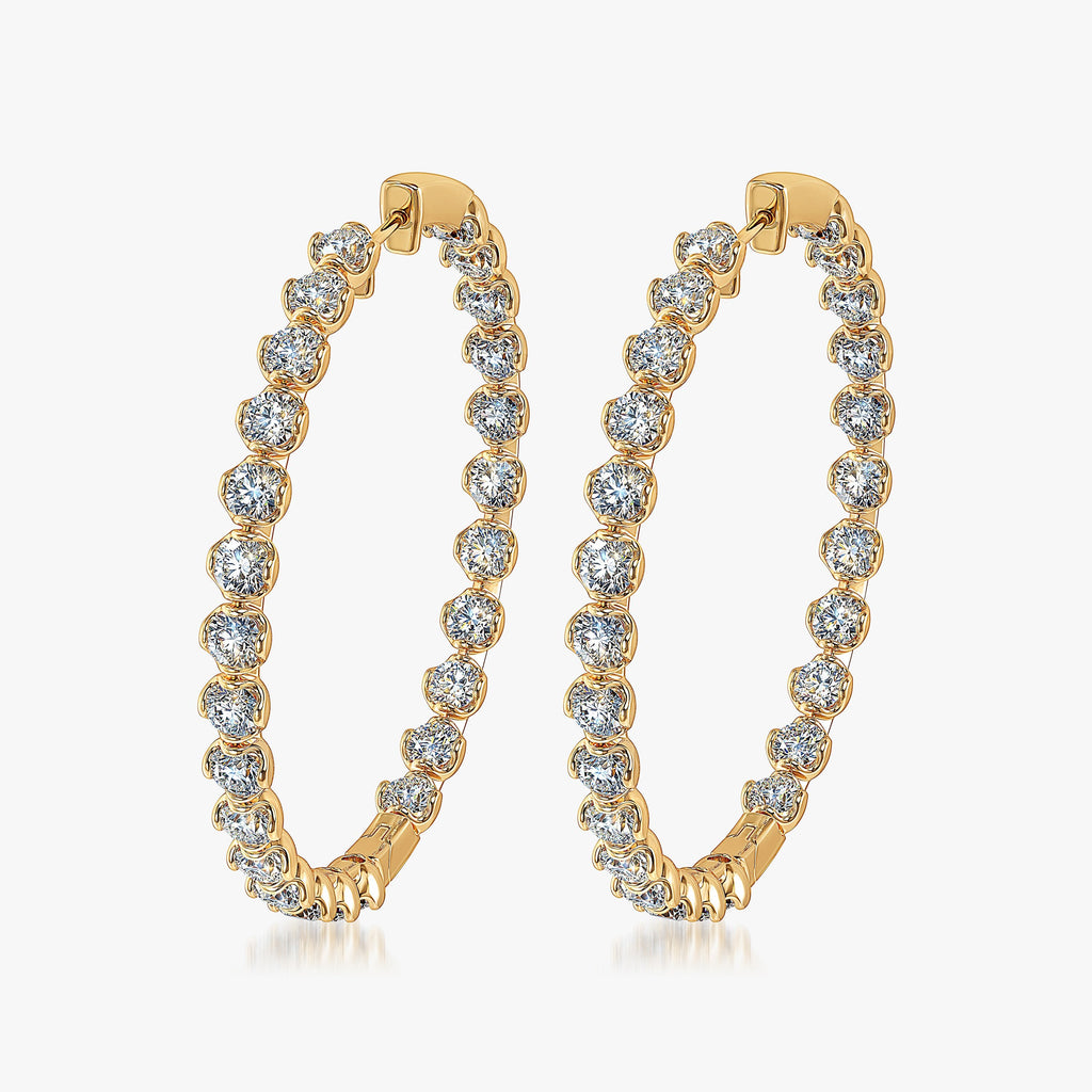 J'EVAR 18KT Yellow Gold Lotus Petals ALTR Lab Grown Diamond Hoop Earrings Perspective View | 7.00 CT