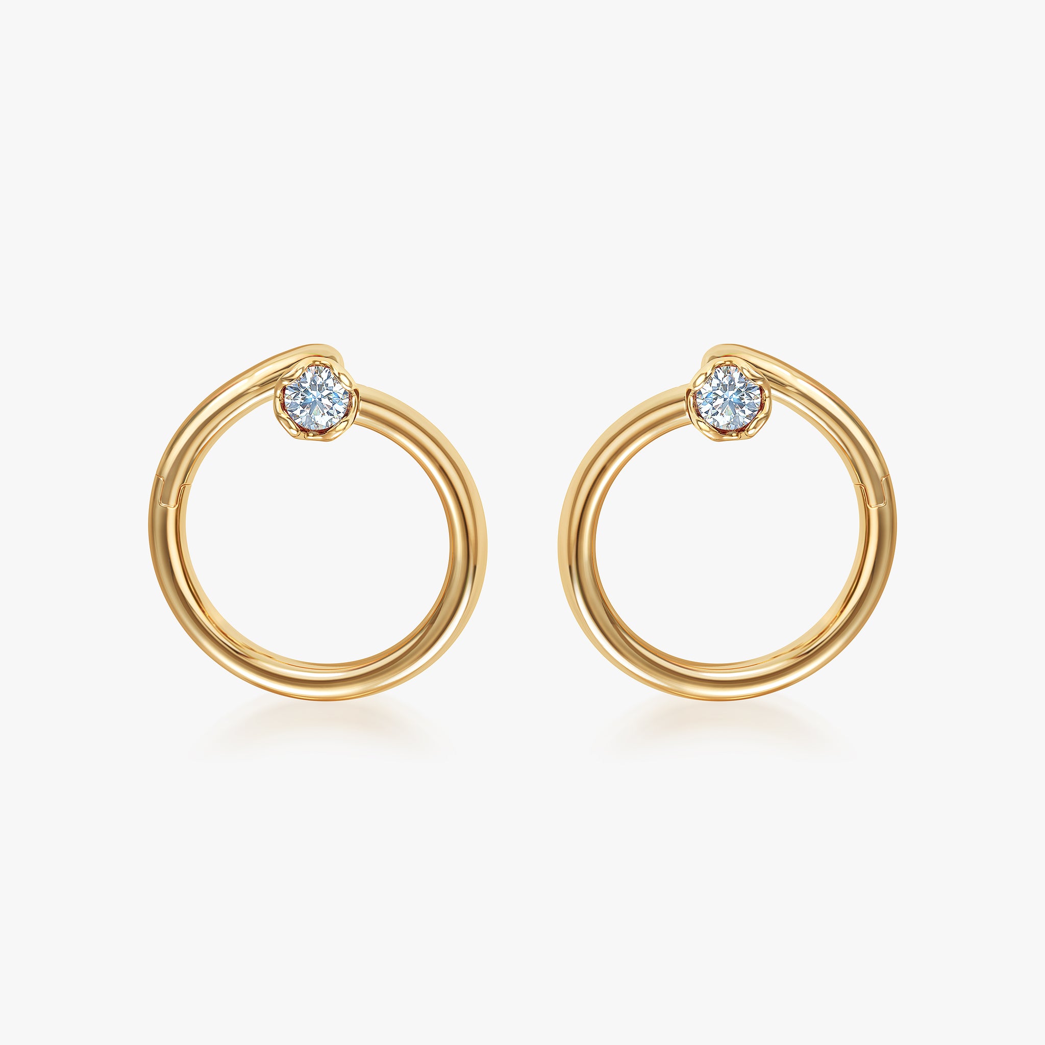 J'EVAR 14KT Yellow Gold Enso ALTR Lab Grown Diamond Earrings Front View