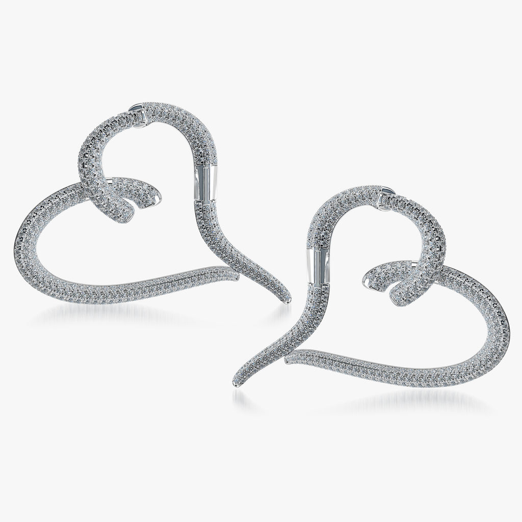 J'EVAR 18KT White Gold Pave Heart ALTR Lab Grown Diamond Earrings Front View | 7.70 CT