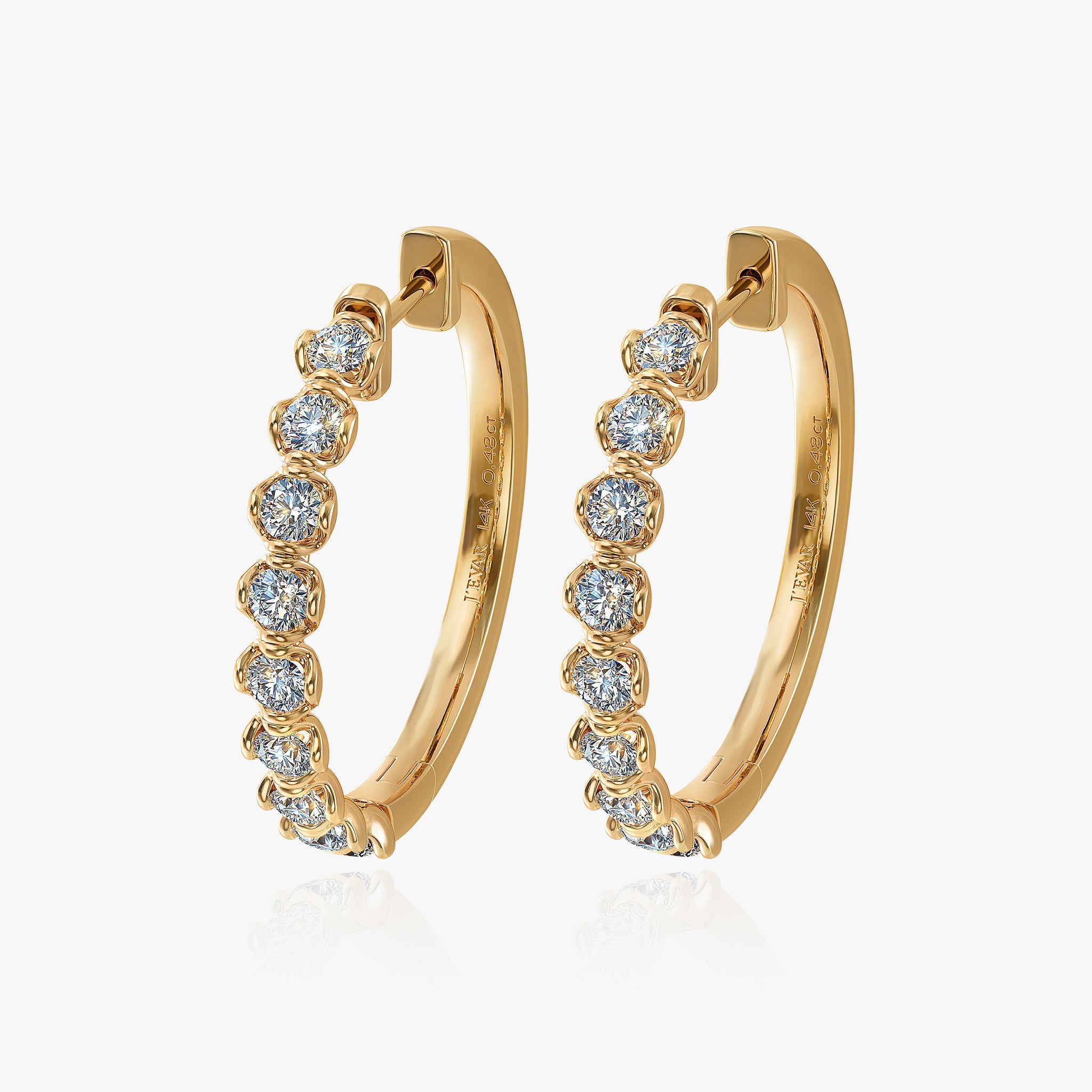 J'EVAR 14 KT Yellow Gold ALTR Lab Grown Diamond Hoop Earrings Perspective View