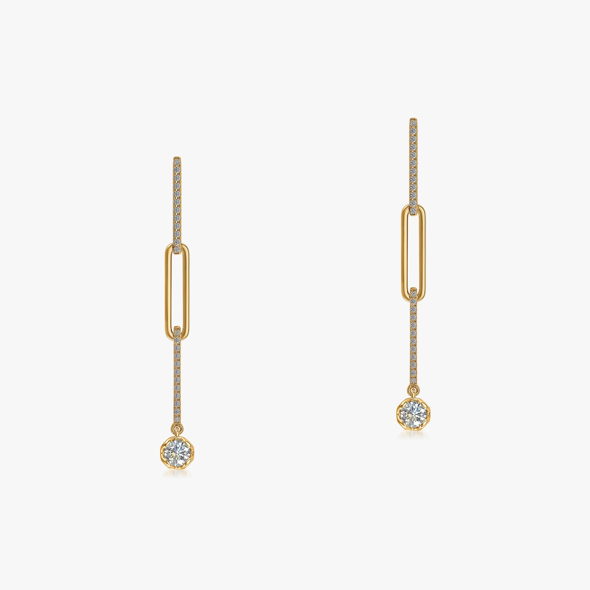 J'EVAR 14KT Yellow Gold Paperclip Dangle ALTR Lab Grown Diamond Earrings Front View