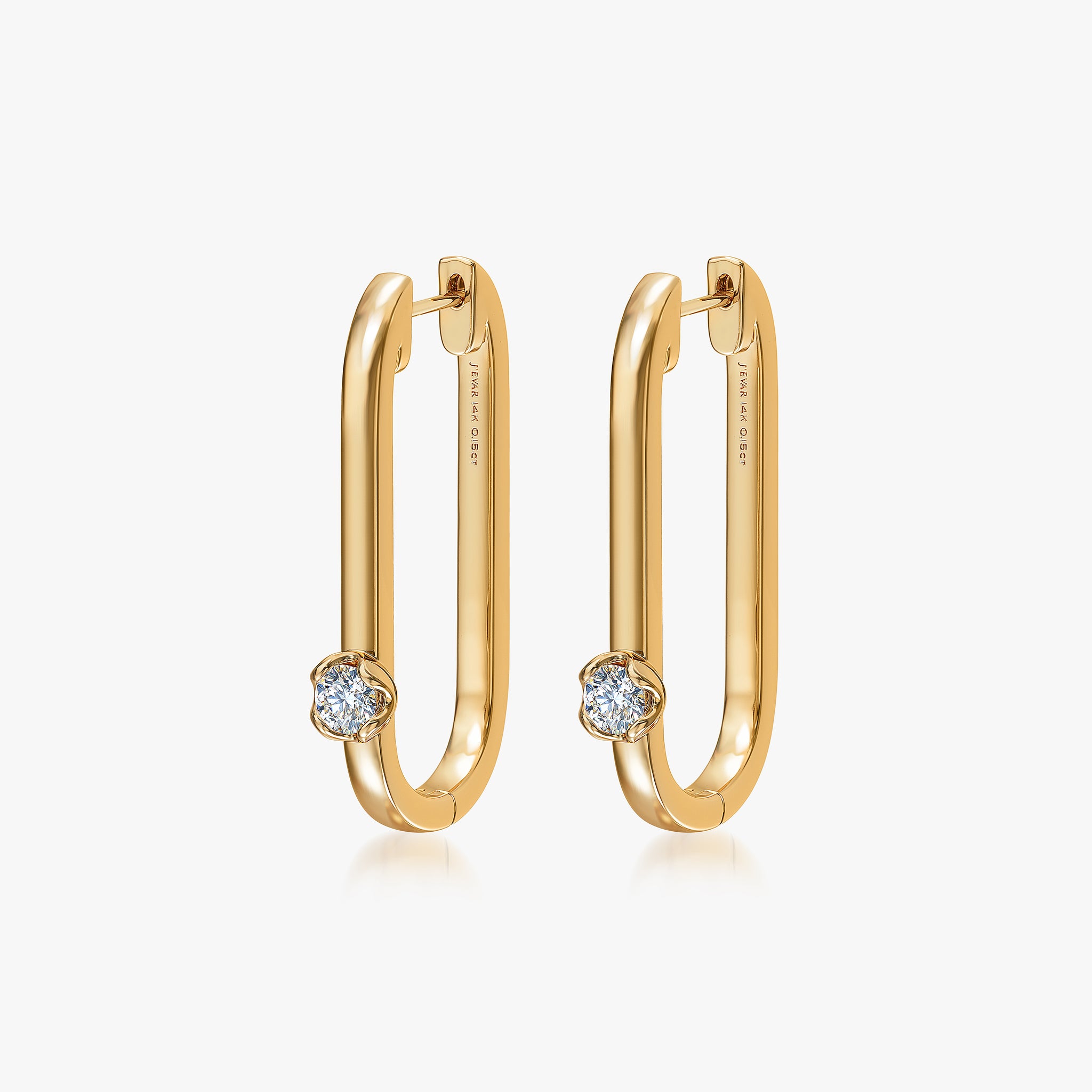 J'EVAR 14KT Yellow Gold U-shaped Hoop ALTR Lab Grown Diamond Earrings Back View