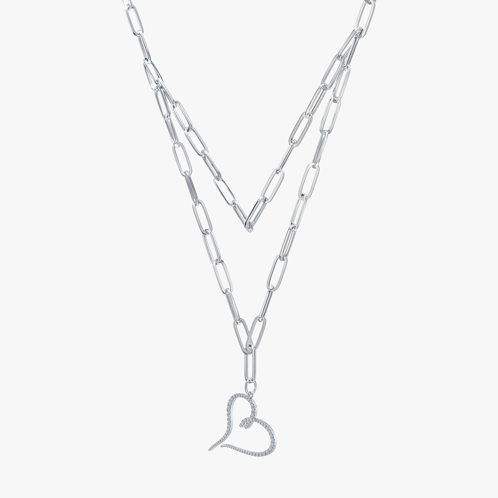 J'EVAR 14KT White Gold Two Row Paperclip Heart ALTR Lab Grown Diamond Necklace Perspective View