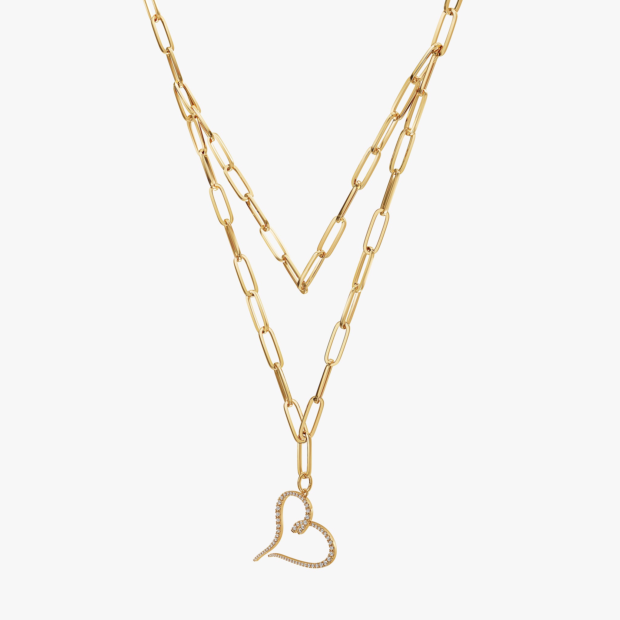 J'EVAR 14KT Yellow Gold Two Row Paperclip Heart ALTR Lab Grown Diamond Necklace Perspective View