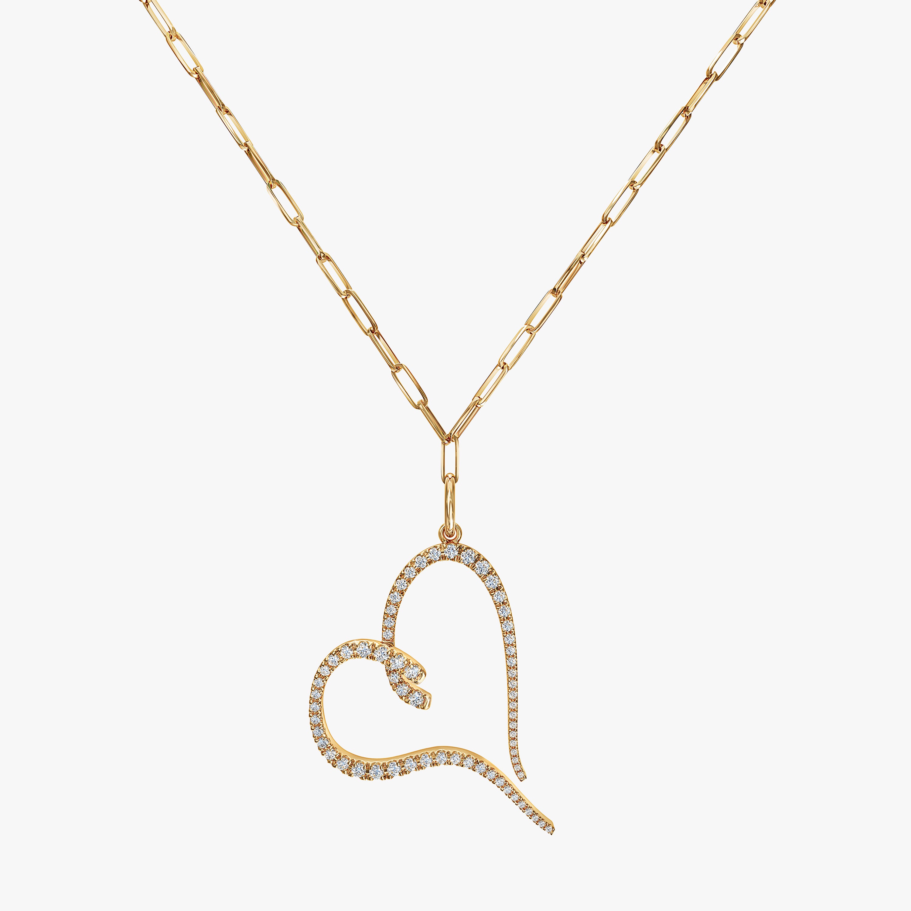 Diamond Heart Pendant on Paper Clip Chain in White Gold | Adamas Fine  Jewelry