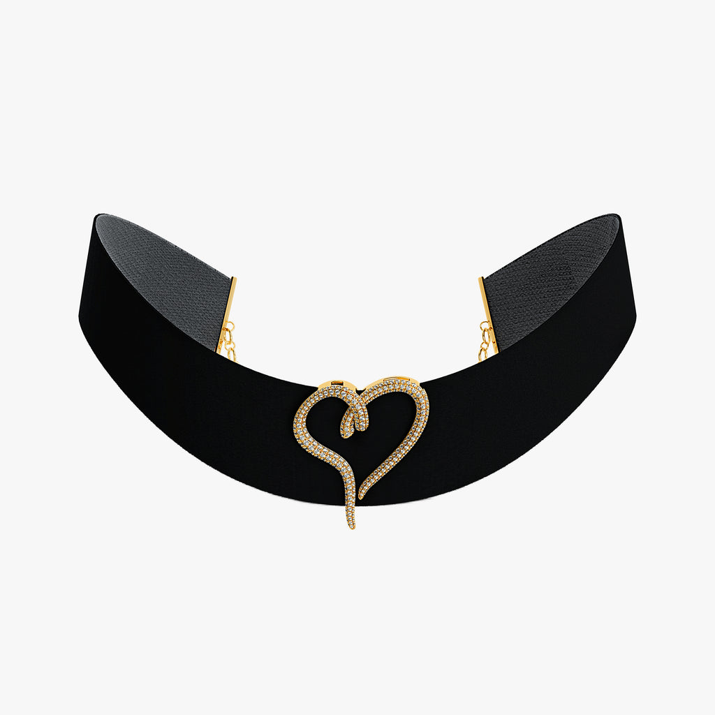 J'EVAR 14KT Yellow Gold Pave Heart ALTR Lab Grown Diamond Choker Front View | 1.50 CT