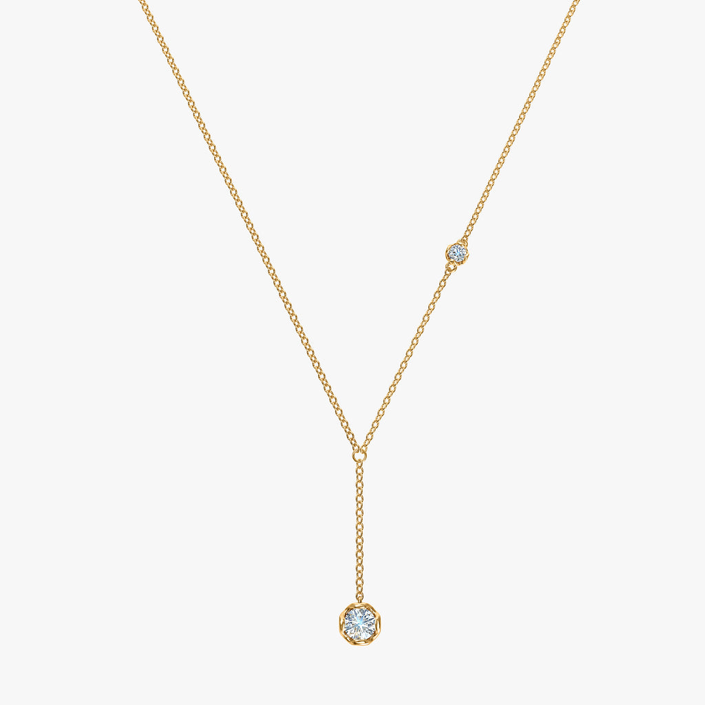 J'EVAR 14KT Yellow Gold Lariat ALTR Lab Grown Diamond Necklace Front View | 0.35 CT