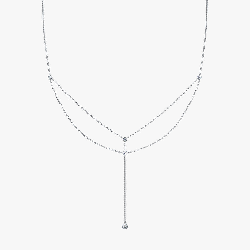 J'EVAR 14KT White Gold Double-Layered Lariat ALTR Lab Grown Diamond Necklace Front View | 0.70 CT